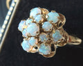 Vintage 14k Gold Opal Cluster Ring, Natural Opals, 1950s–1960s Floral Ring