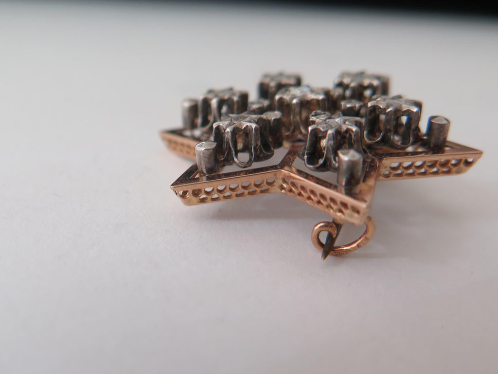 French Antique 18k Gold & Diamond “Toile de Digne” Star Brooch – c. 1880