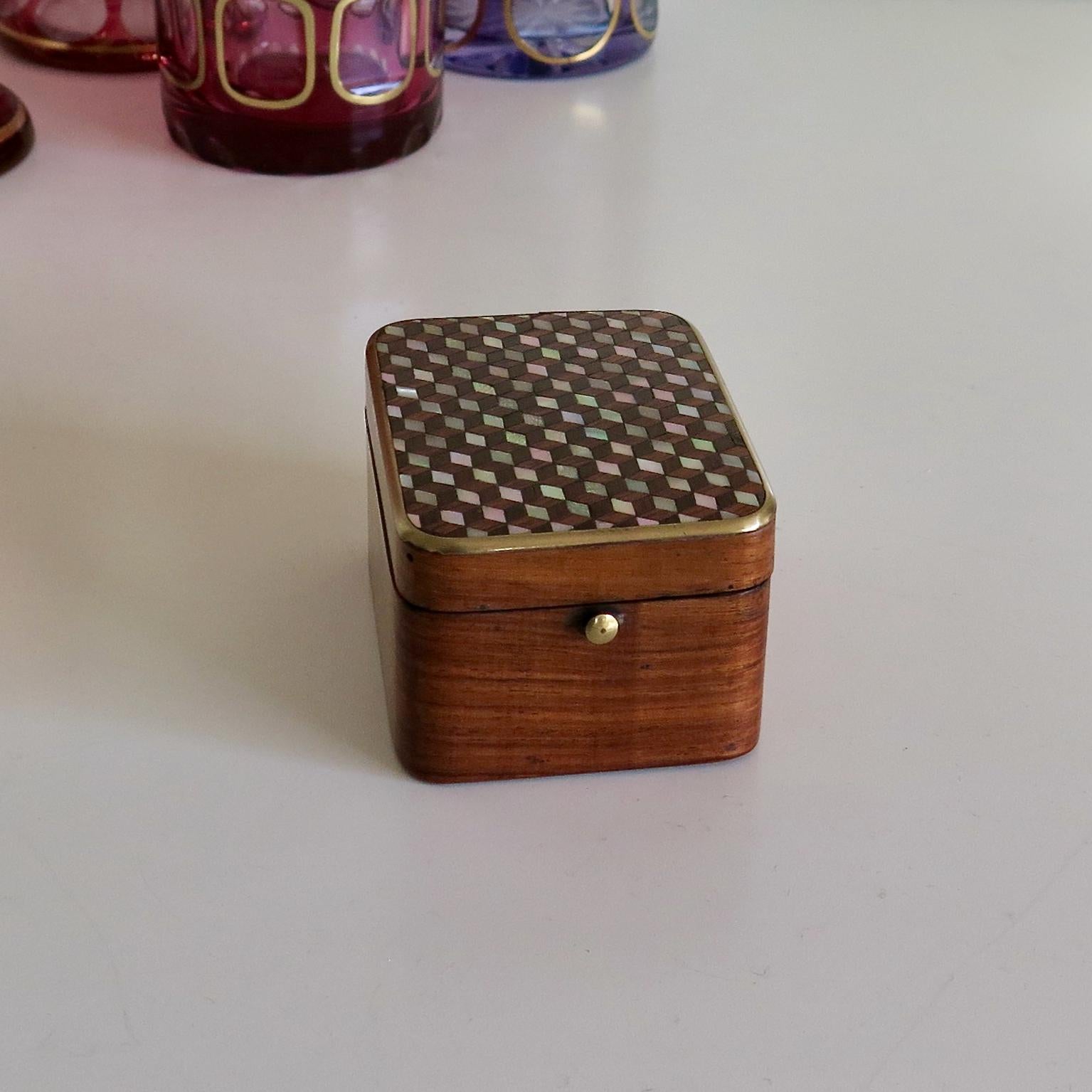 Antique Watch Box, Mother-of-Pearl Inlay, Blue Silk Interior, Jewellery Display Prop