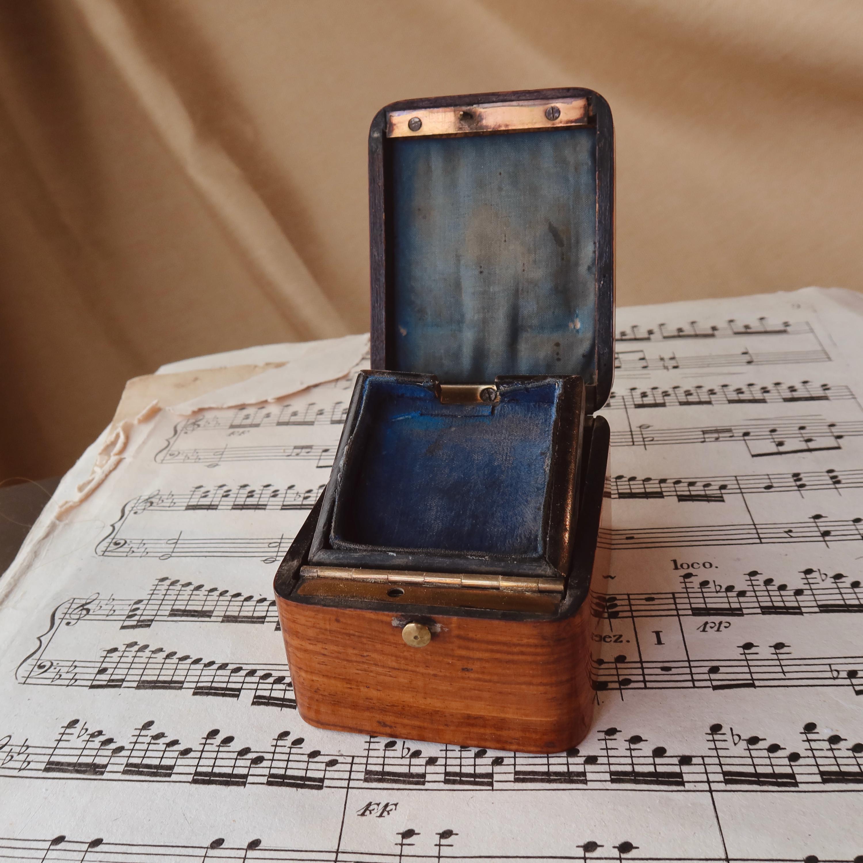 Antique Watch Box, Mother-of-Pearl Inlay, Blue Silk Interior, Jewellery Display Prop
