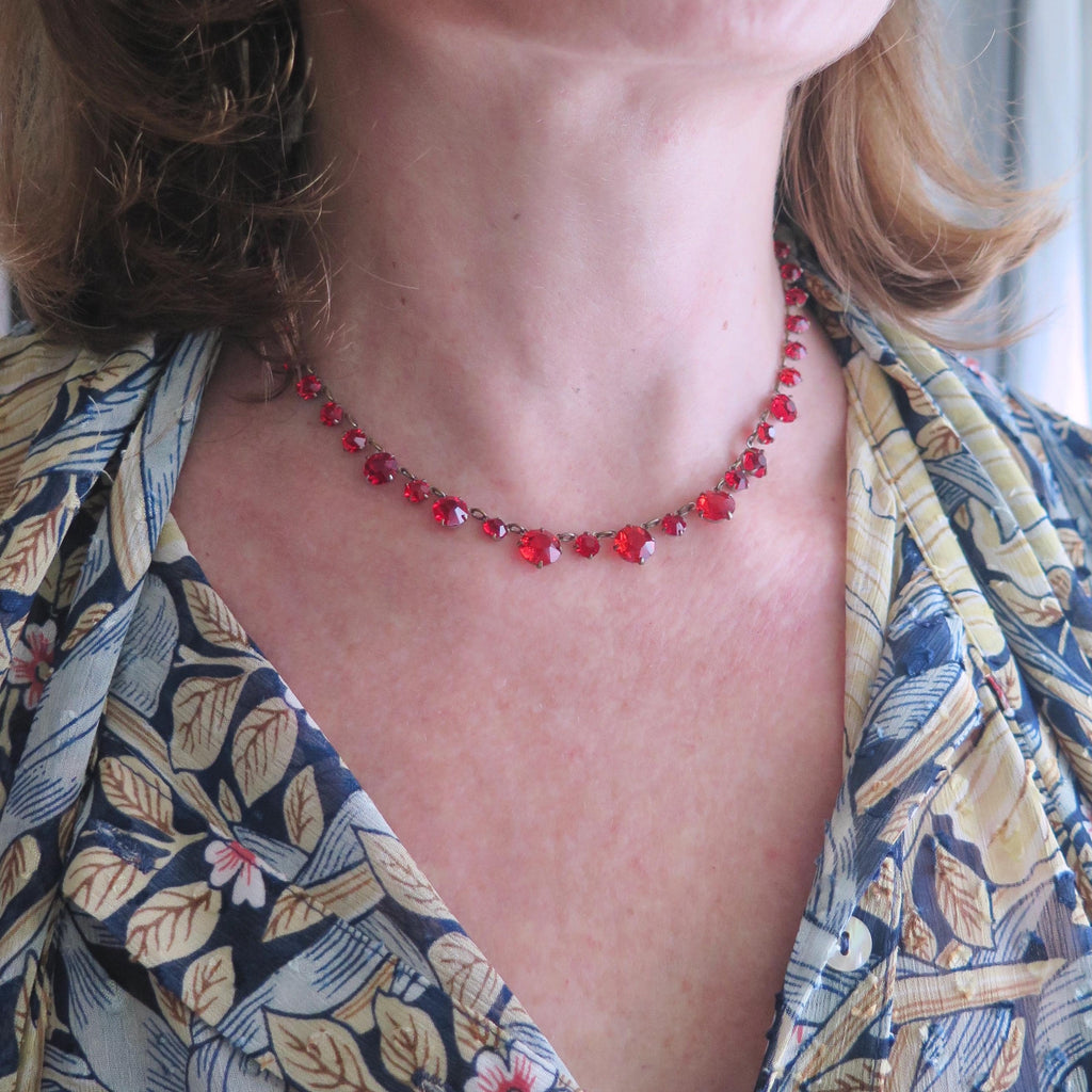 Art Deco Red Paste Riviere Necklace: Antique Choker, 1920s