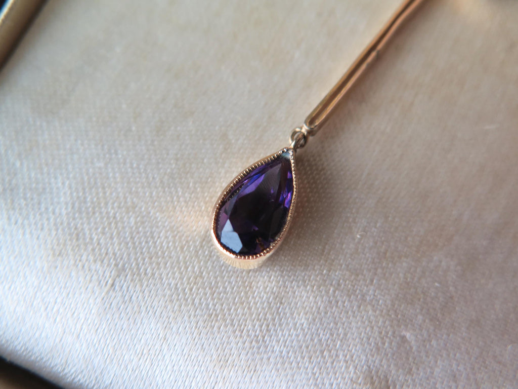 Antique Edwardian Necklace, 9k Rose Gold Amethysts Negligee Necklace