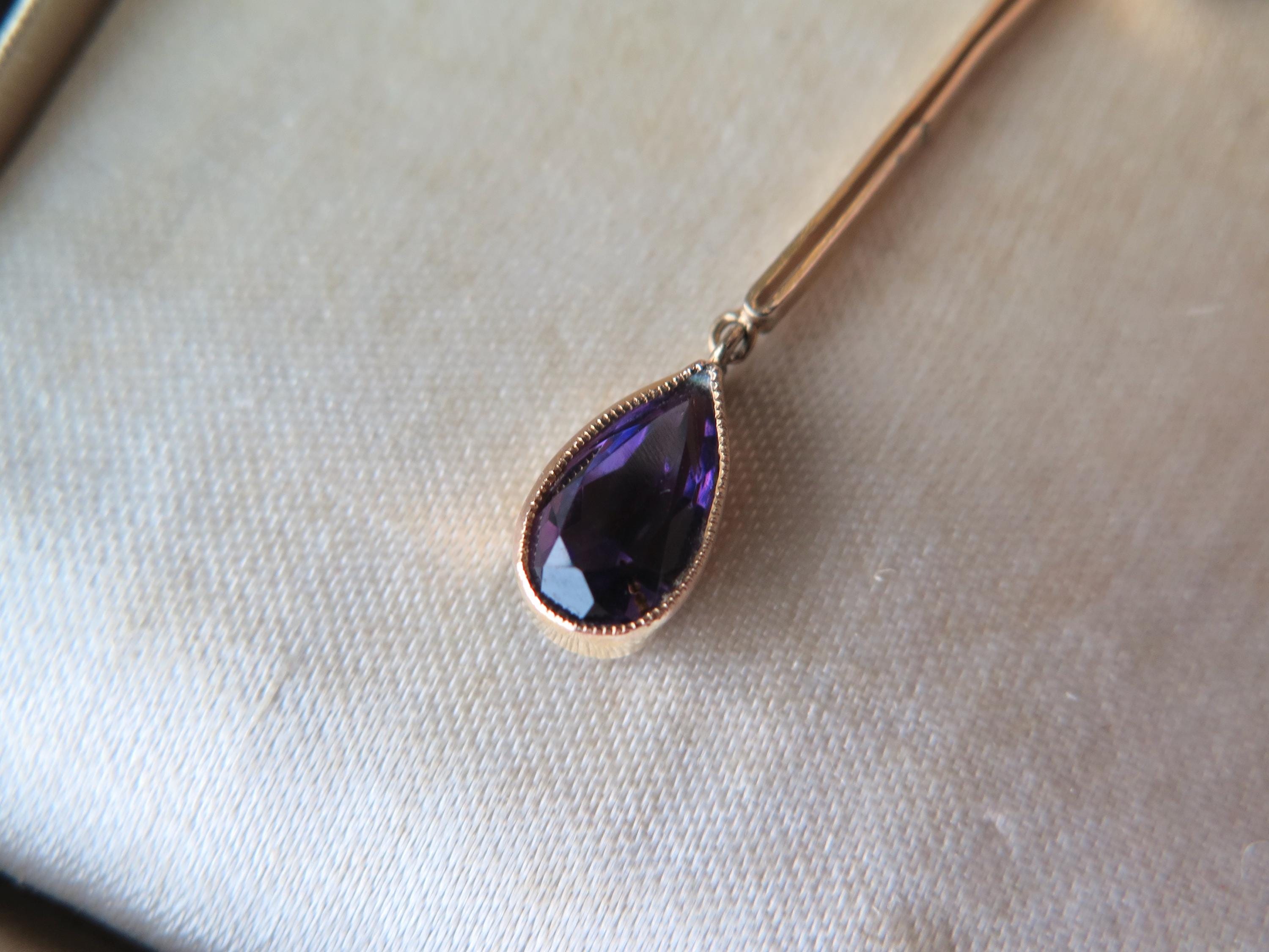 Antique Edwardian Necklace, 9k Rose Gold Amethysts Negligee Necklace