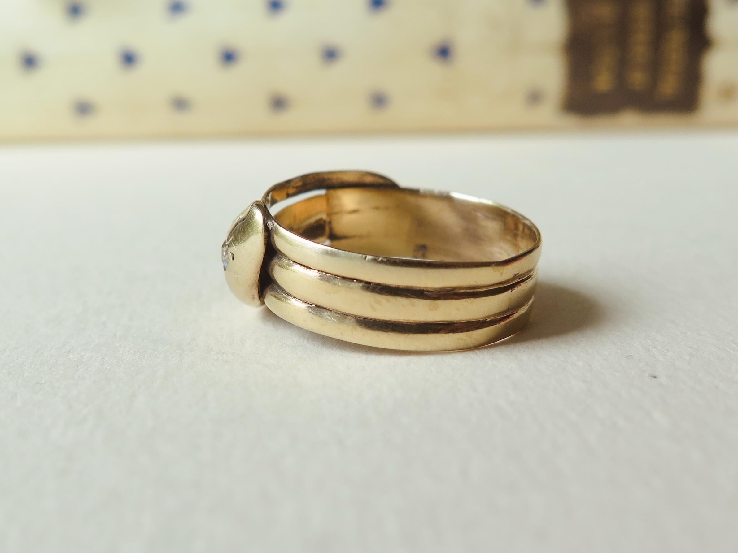 Antique 9k Gold Snake Ring: Victorian Peruzzi Diamond Serpent, Size 10.5