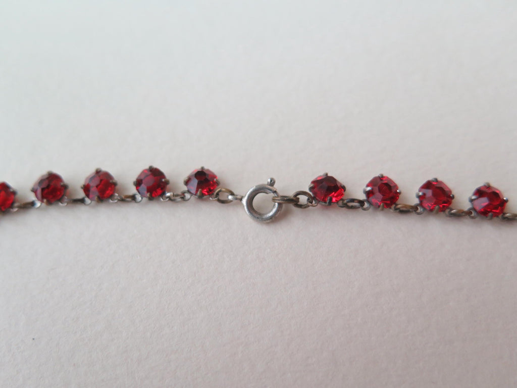 Art Deco Red Paste Riviere Necklace: Antique Choker, 1920s