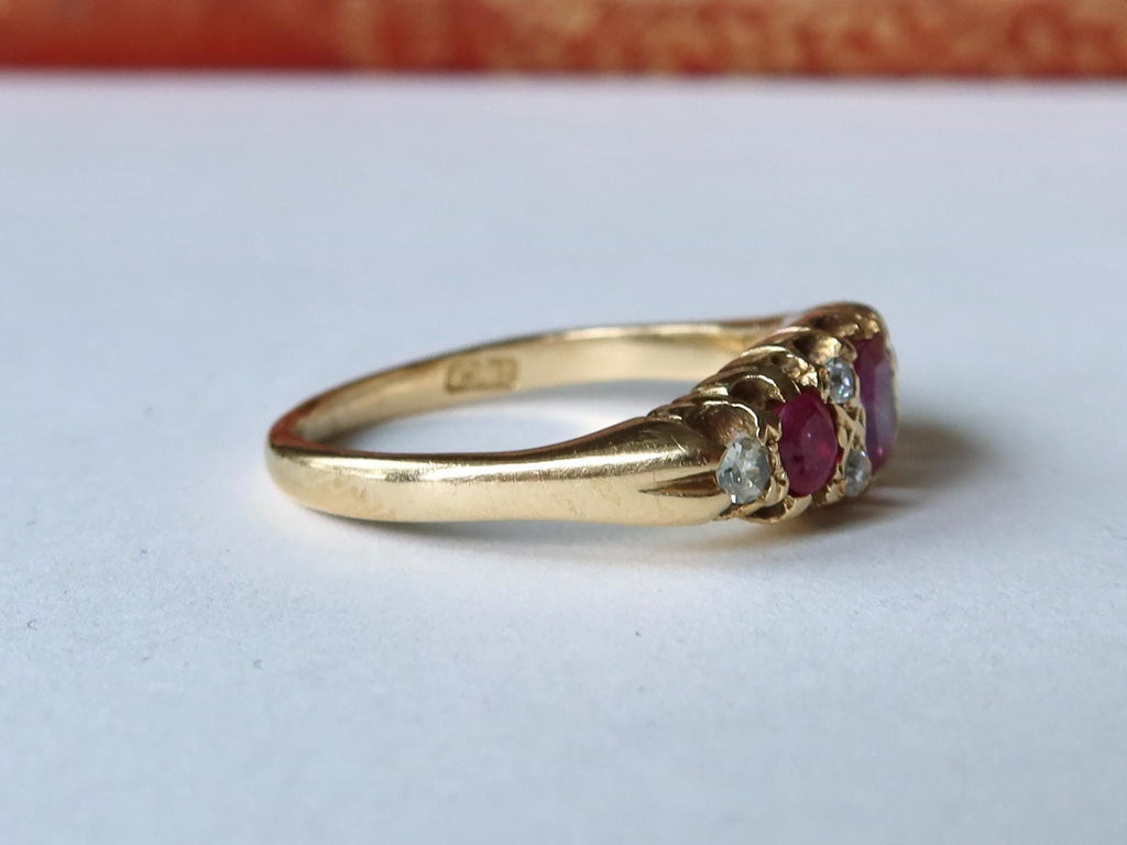 Antique Edwardian 18k Gold Pink Rubies and Diamonds Ring
