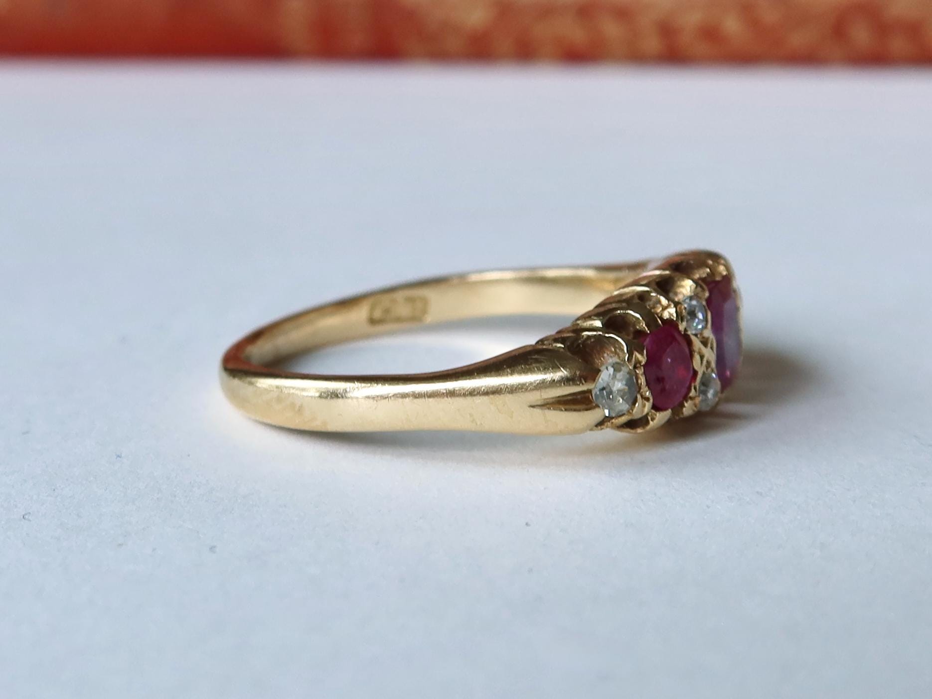 Antique Edwardian 18k Gold Pink Rubies and Diamonds Ring