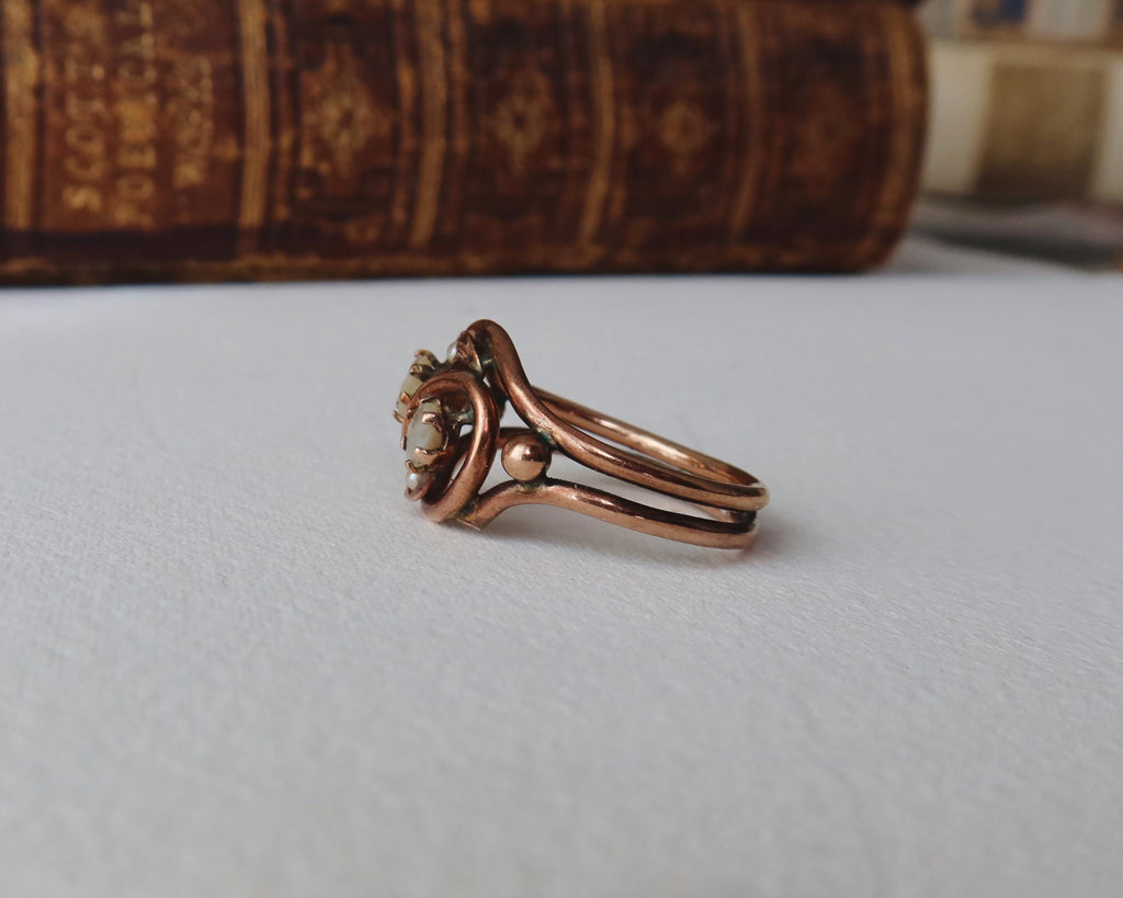Antique Italian Ring, 9k Rose Gold and Mother of Pearl 1850s