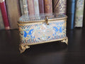 Antique Victorian Jewelry Box, Tufted Silk Lining, Beveled Glass Lid, Brass Jewelry Casket