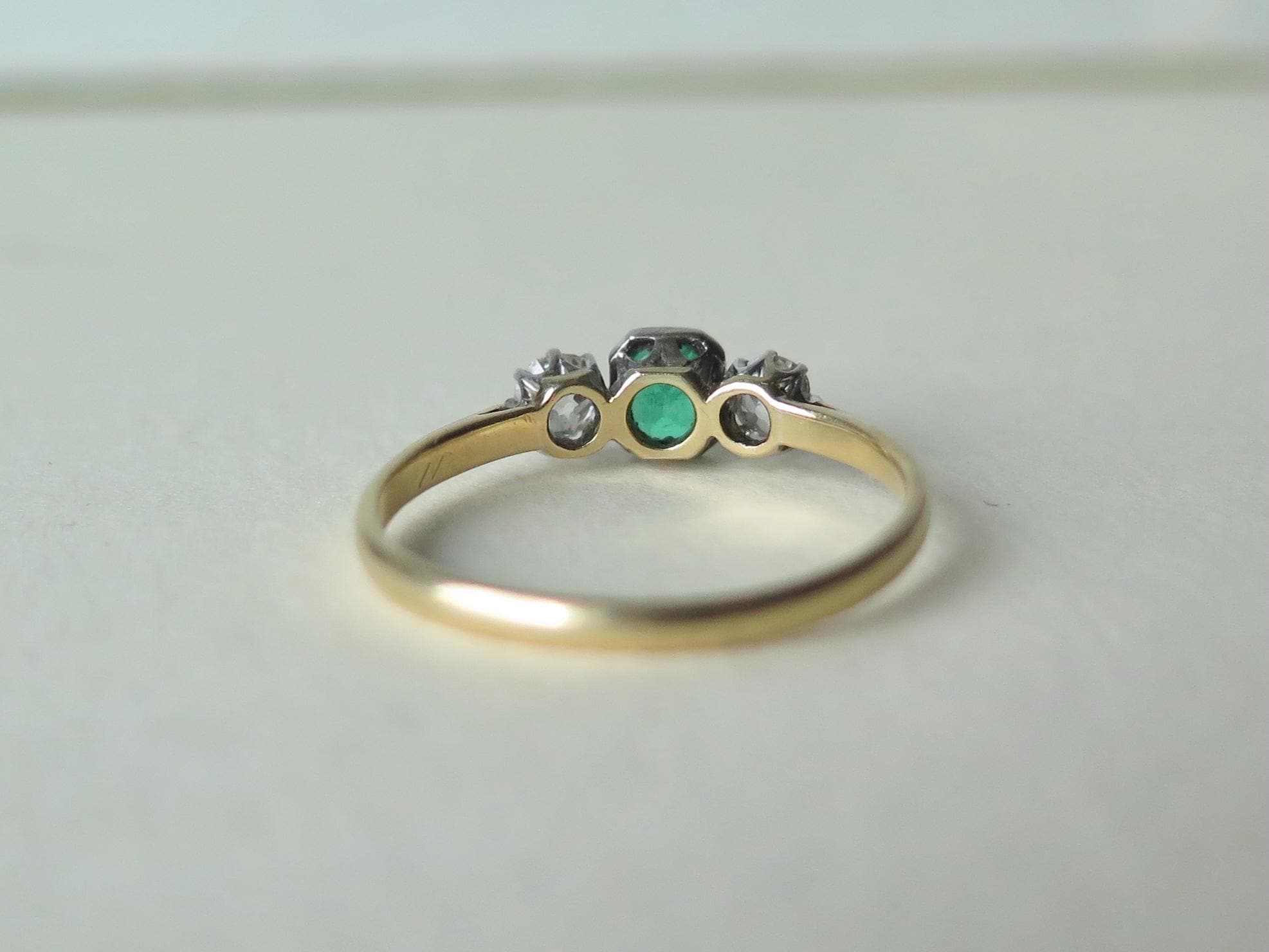 Antique Art Deco Emerald and Diamond Trilogy Ring, 18k Gold Platinum