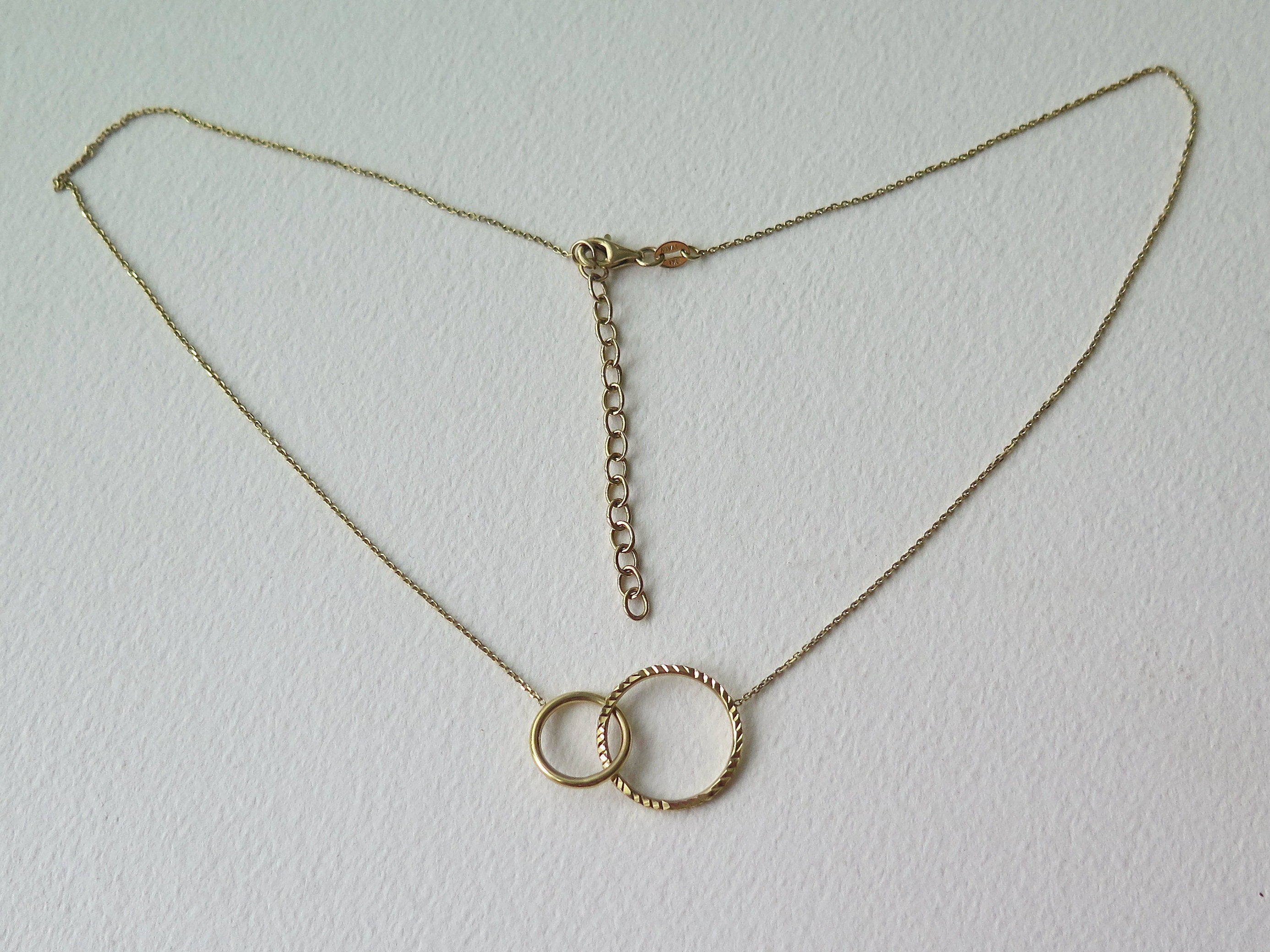 Vintage 9k Gold Double Circle Necklace: Italian Minimalist Design