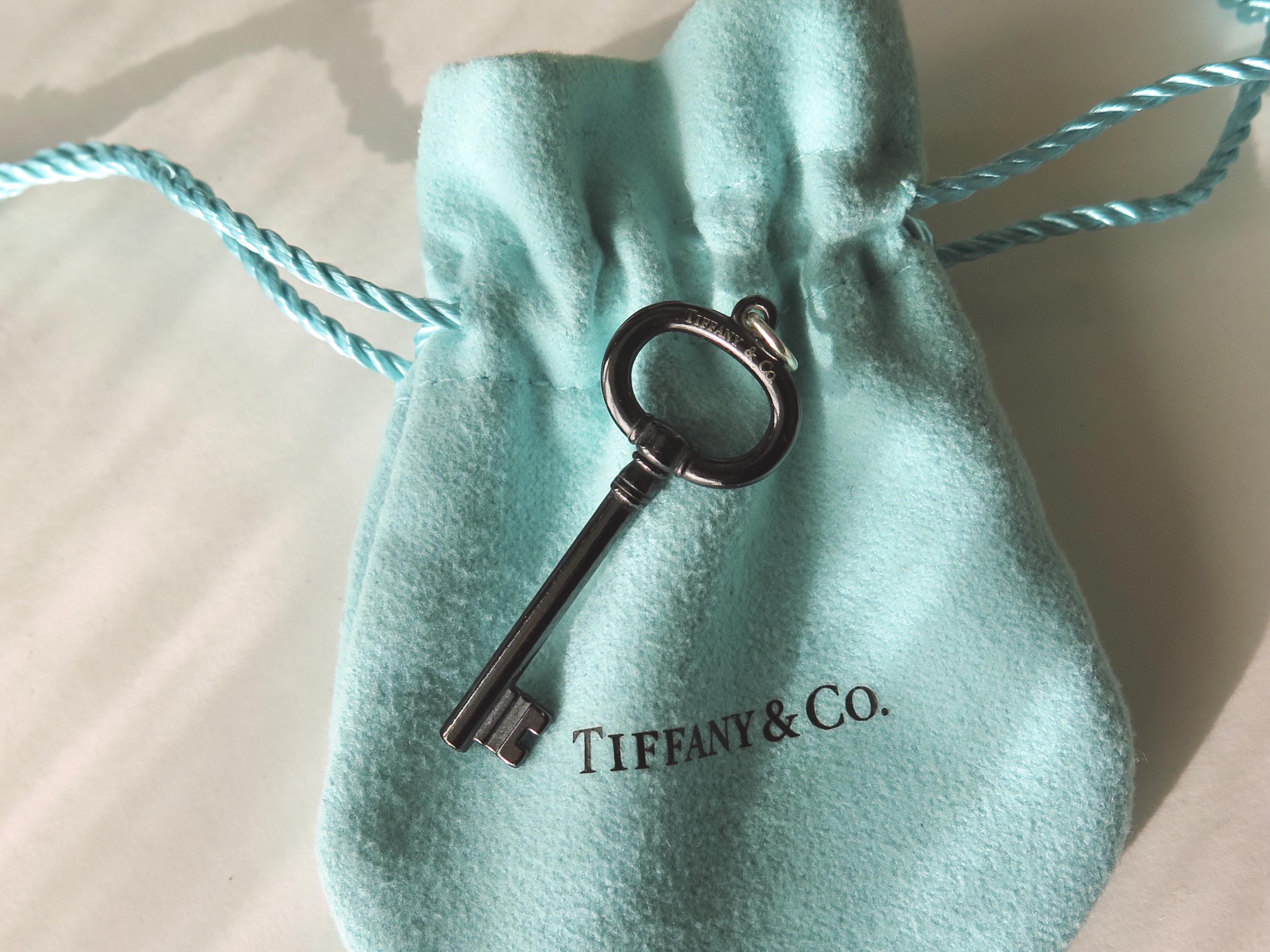 Vintage Tiffany & Co. Titanium Key Pendant, Designer Jewelry, Original Pouch