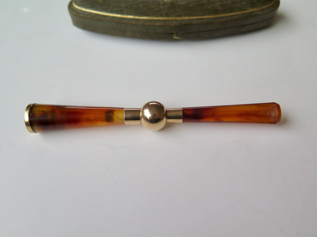 Antique Edwardian 9k Gold & Faux Tortoiseshell Cigarette Holder, London 1919