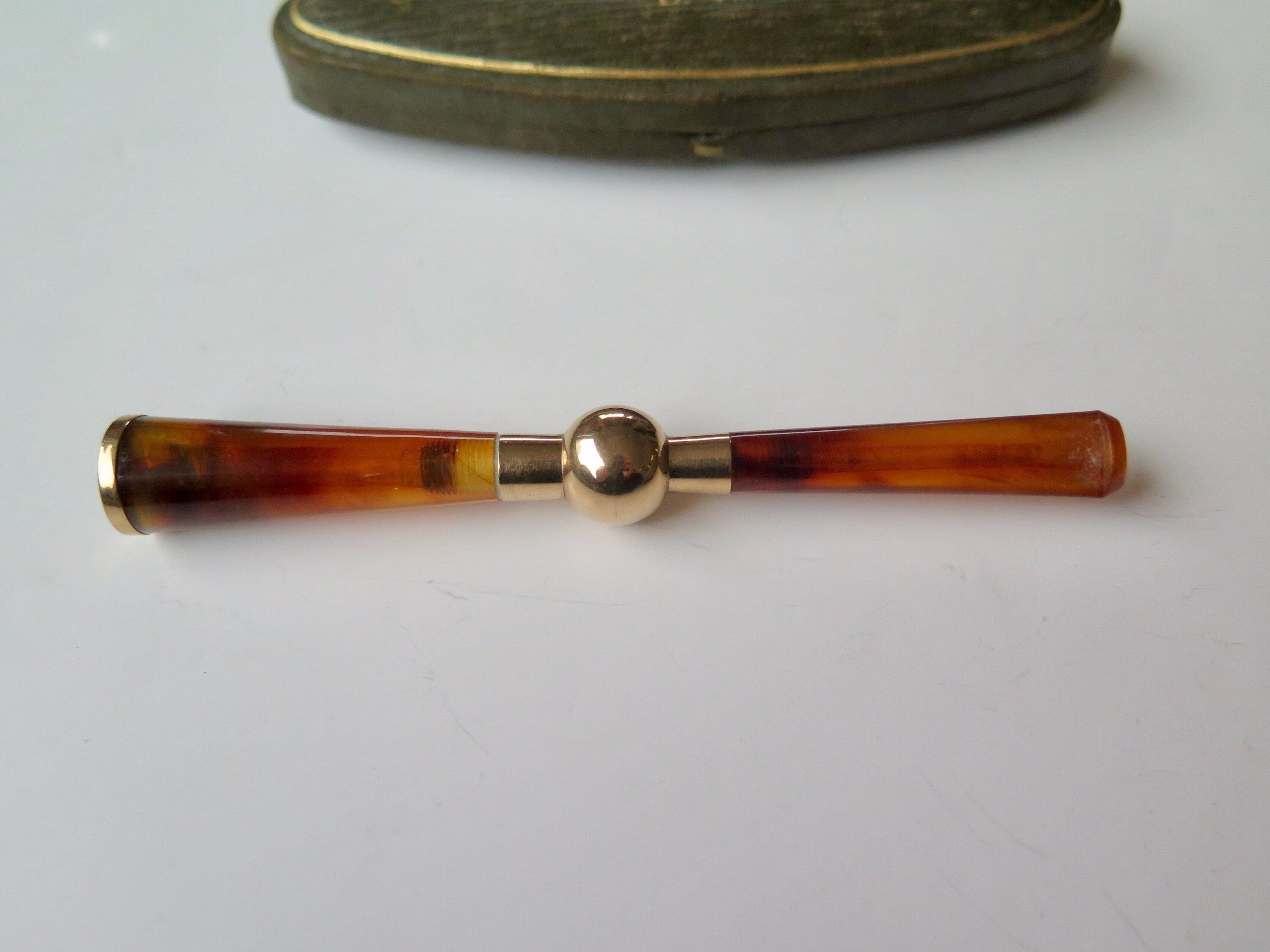 Antique Edwardian 9k Gold & Faux Tortoiseshell Cigarette Holder, London 1919