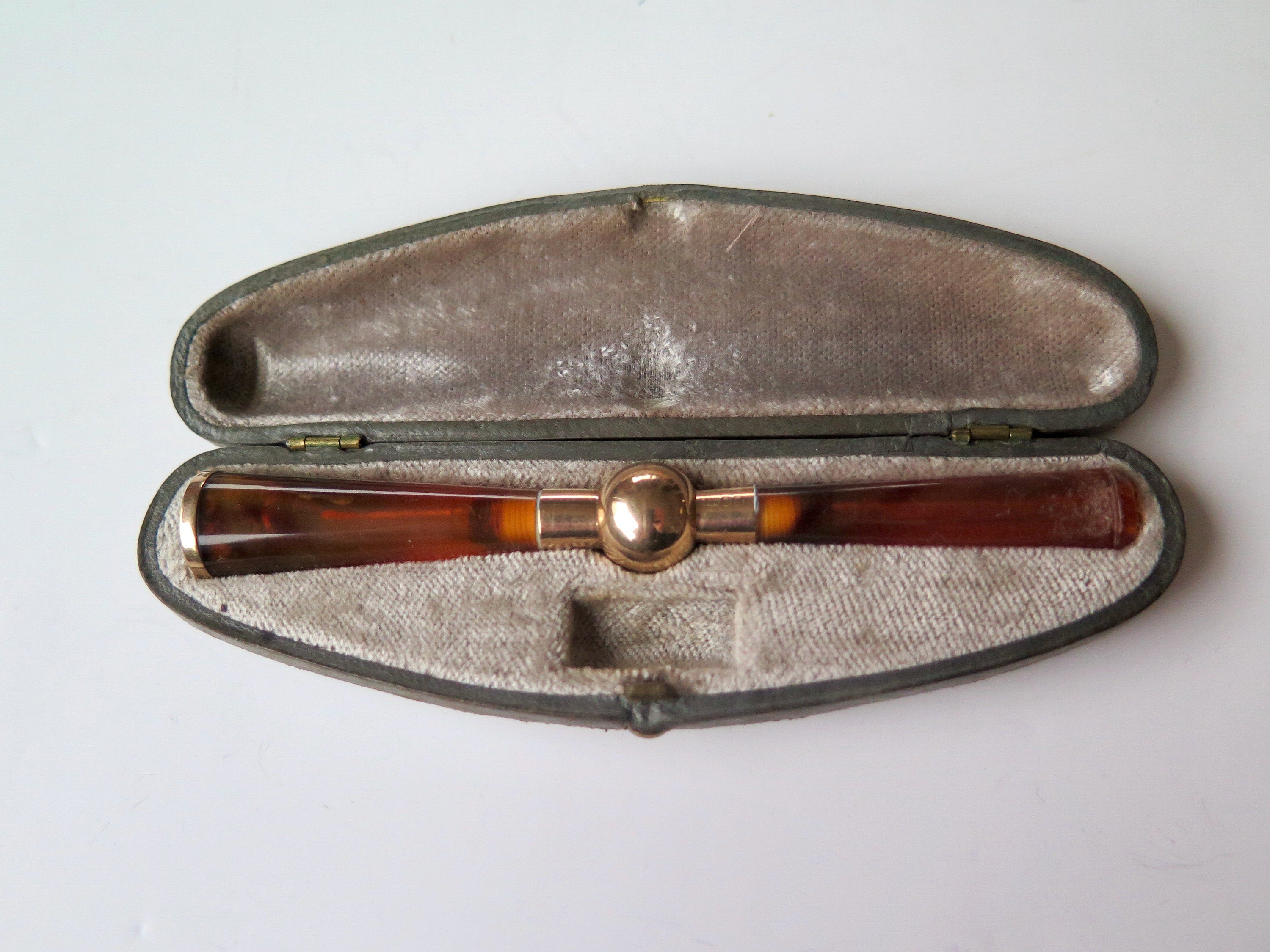 Antique Edwardian 9k Gold & Faux Tortoiseshell Cigarette Holder, London 1919