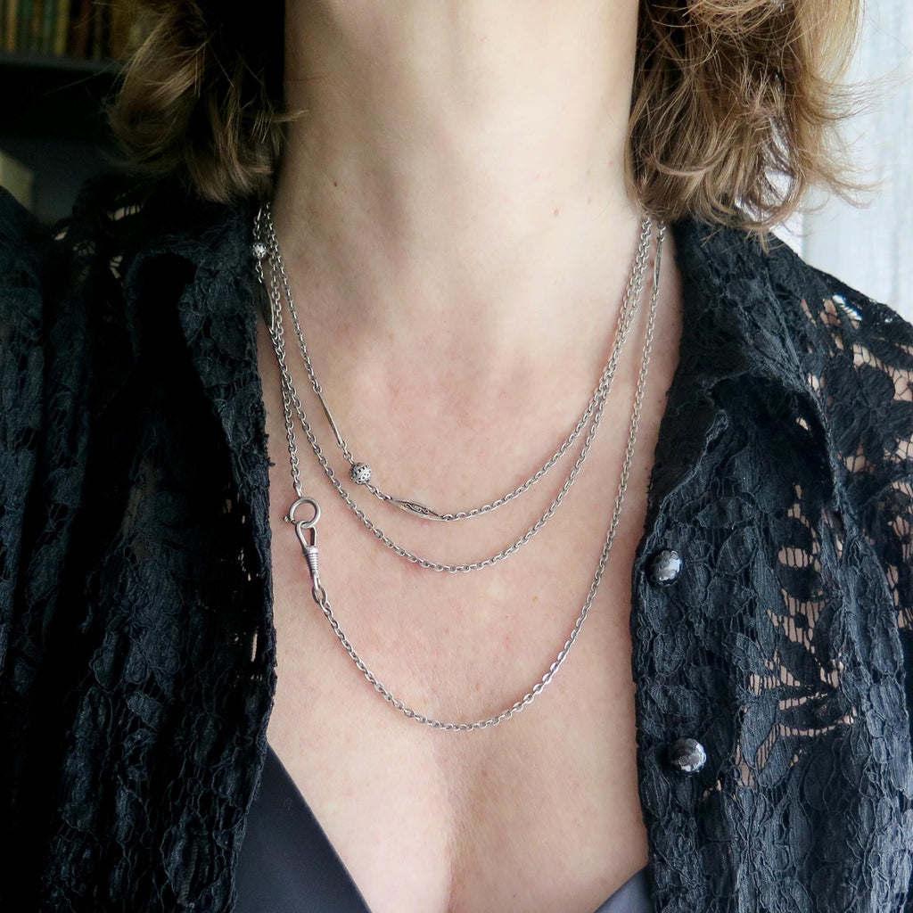 Antique Edwardian 800 Silver Sautoir Necklace: 61" Long Guard Chain