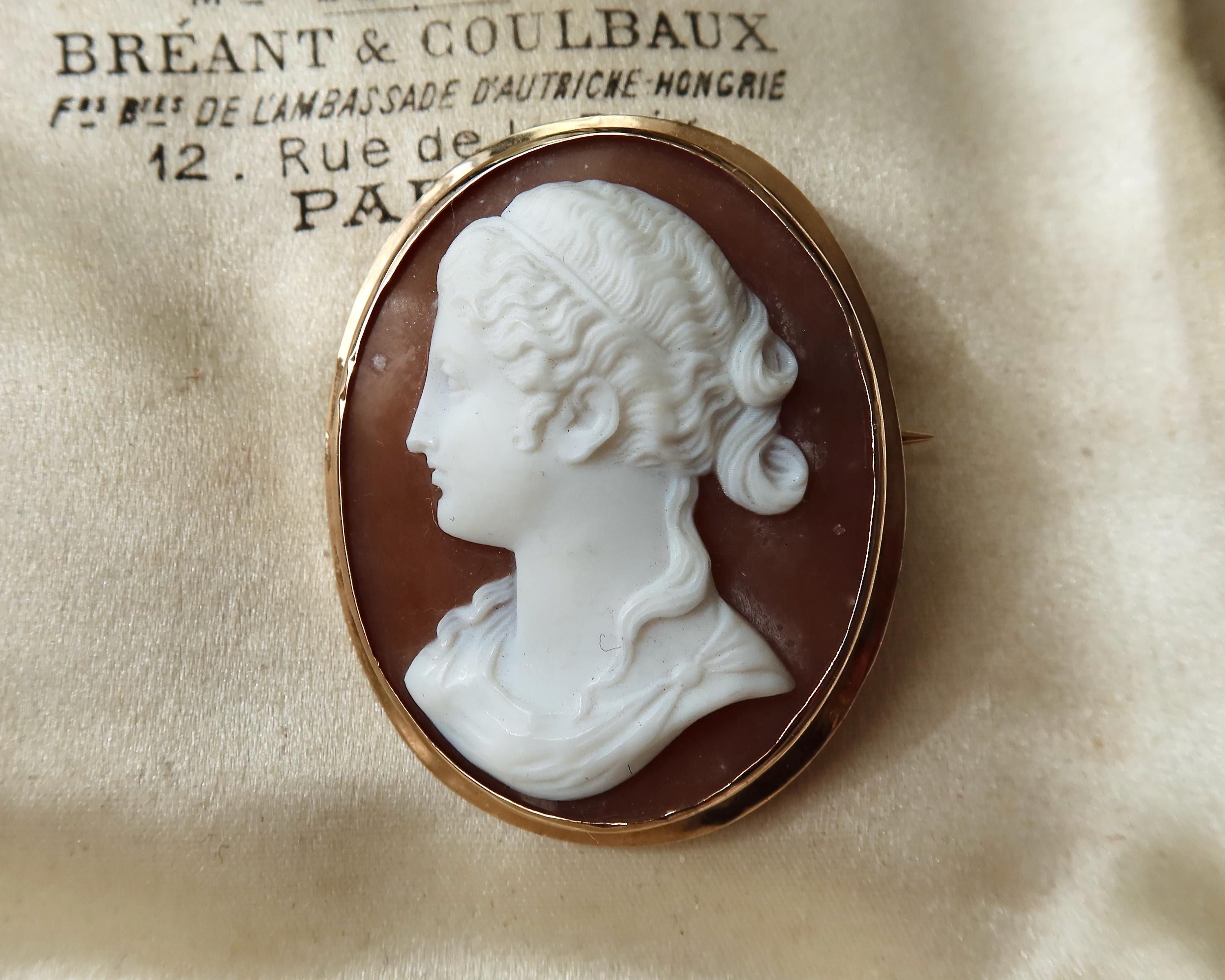 Antique Edwardian Cameo Brooch, 9k Gold