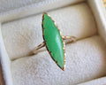 Edwardian 9k Gold Marquise Jade Ring - US Size 5.5