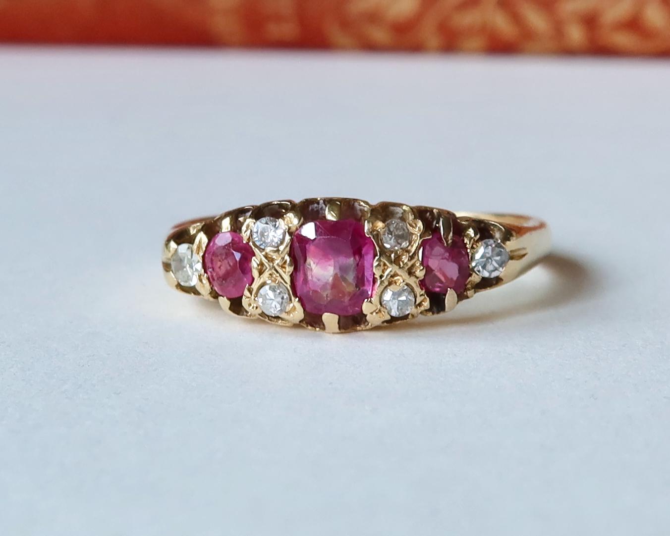 Antique Edwardian 18k Gold Pink Rubies and Diamonds Ring