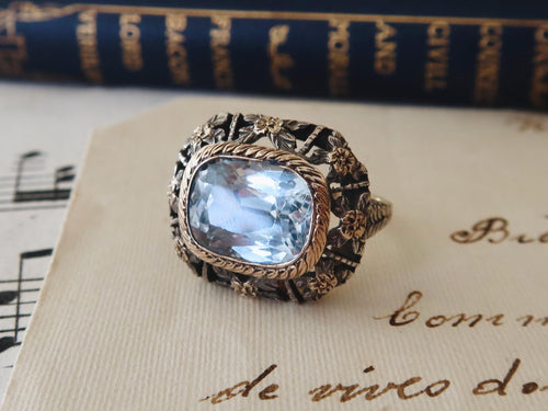 Antique 18k Gold Ring with Synthetic Aquamarine