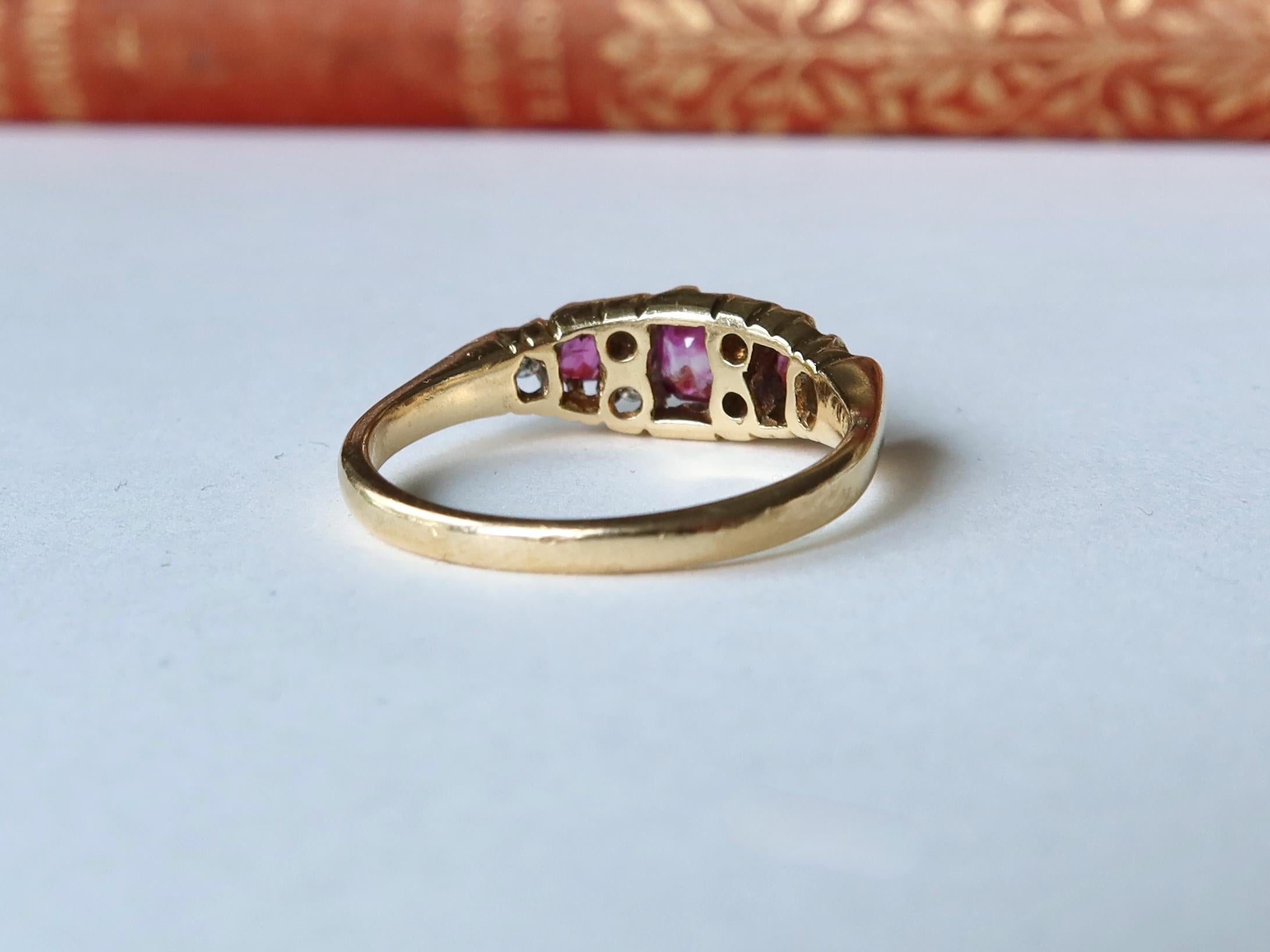 Antique Edwardian 18k Gold Pink Rubies and Diamonds Ring