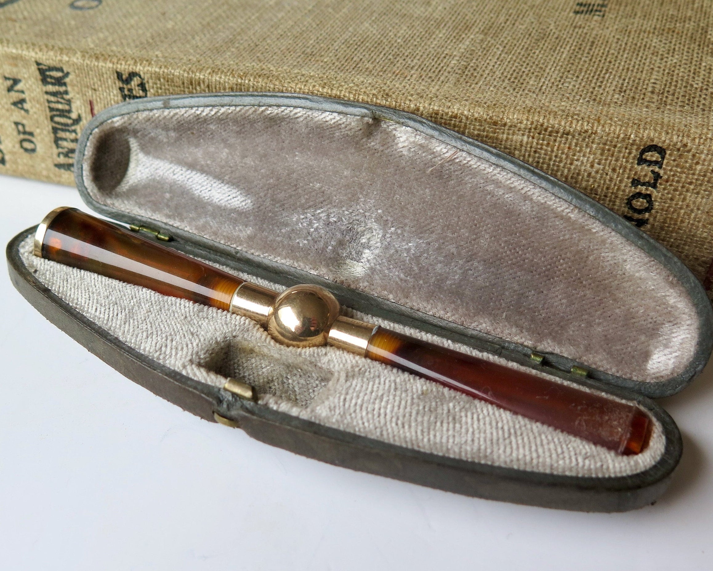 Antique Edwardian 9k Gold & Faux Tortoiseshell Cigarette Holder, London 1919