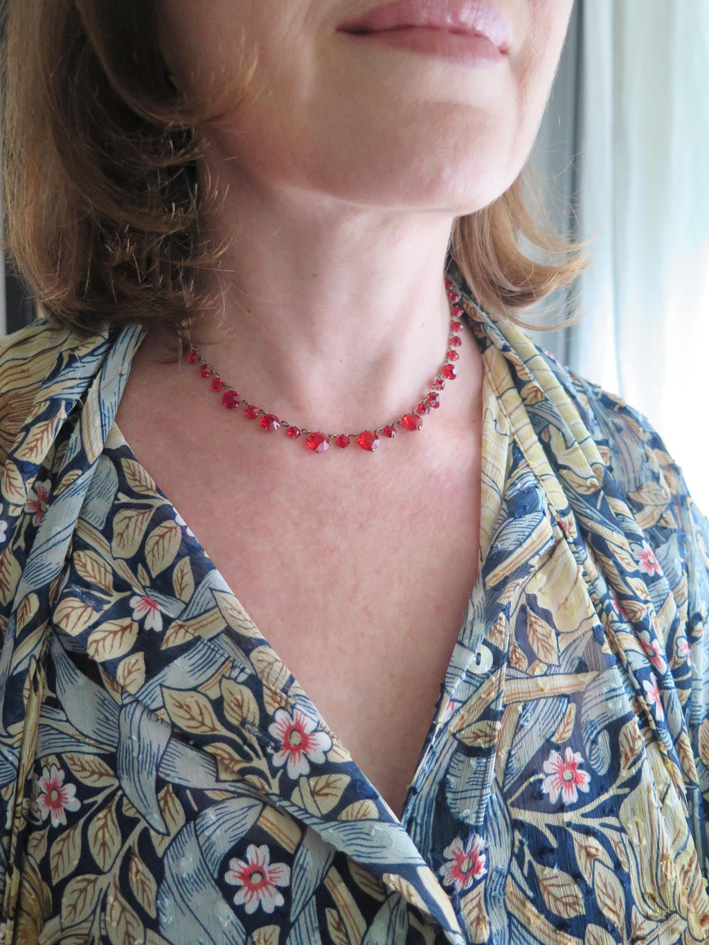 Art Deco Red Paste Riviere Necklace: Antique Choker, 1920s