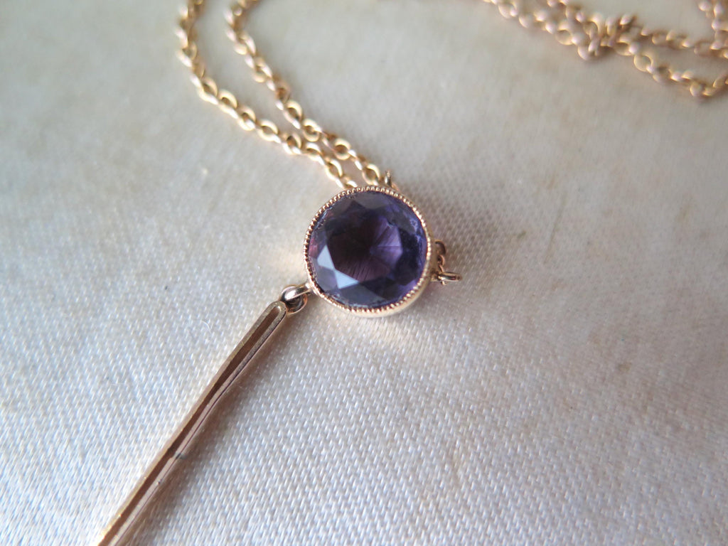 Antique Edwardian Necklace, 9k Rose Gold Amethysts Negligee Necklace