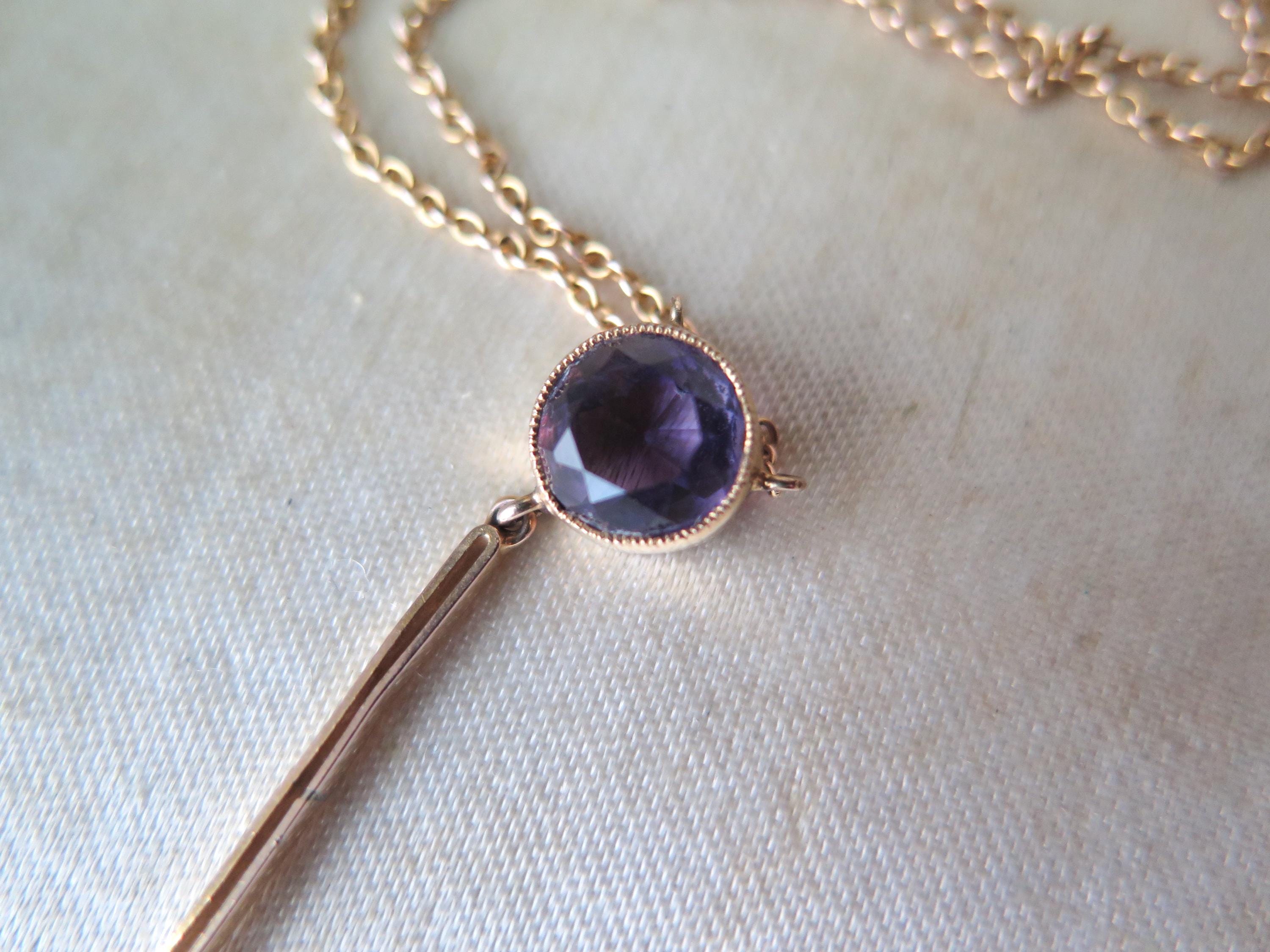 Antique Edwardian Necklace, 9k Rose Gold Amethysts Negligee Necklace
