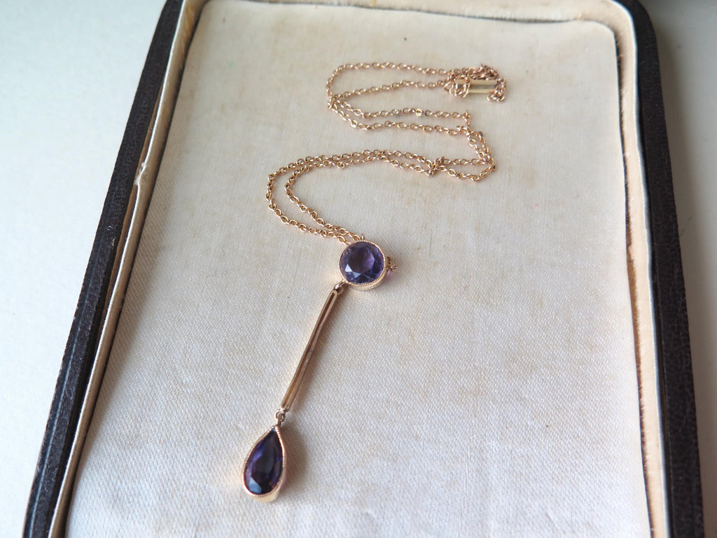 Antique Edwardian Necklace, 9k Rose Gold Amethysts Negligee Necklace