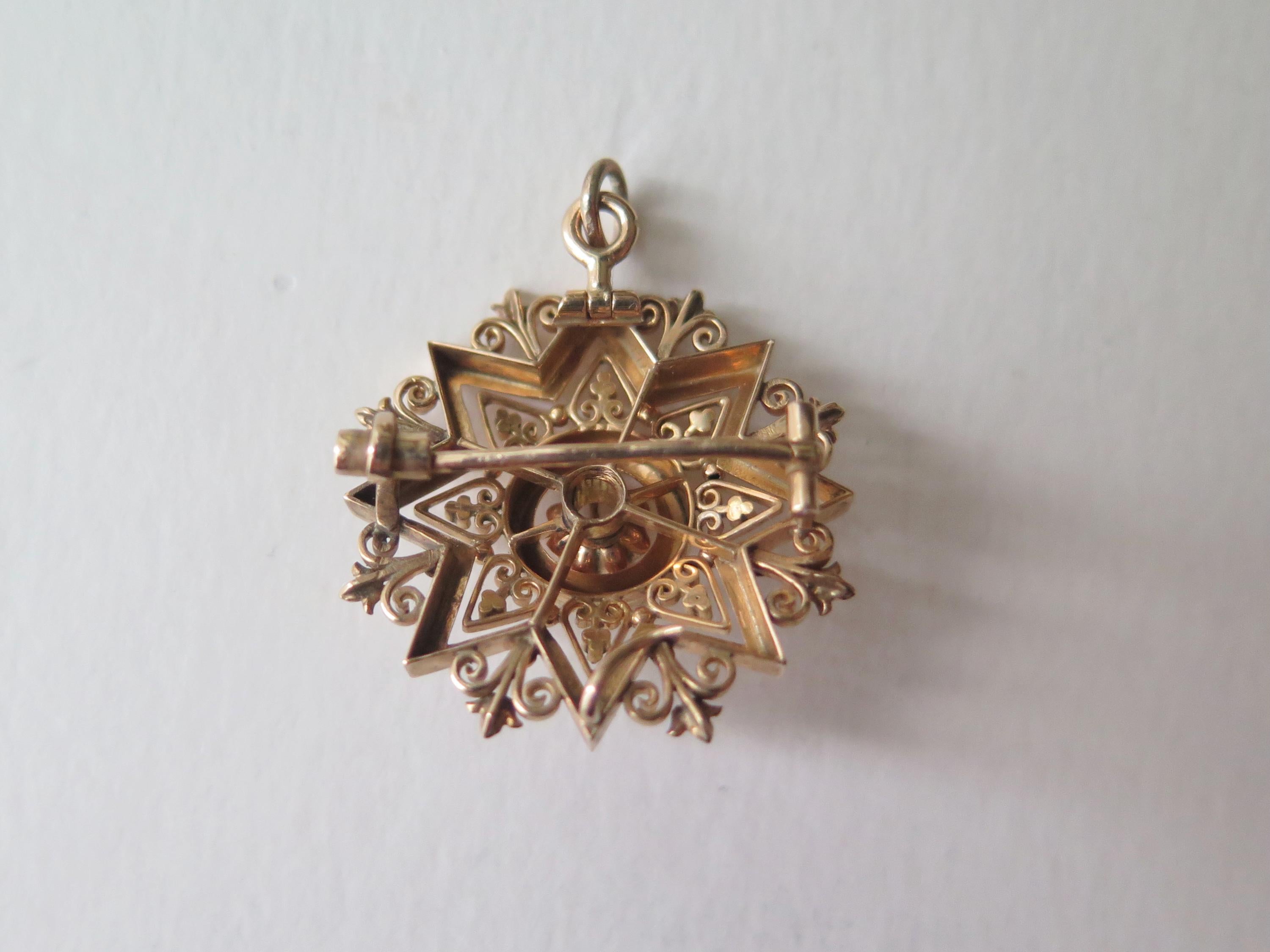 Antique 14k Gold Star Pendant-Brooch with Old Mine Cut Diamond