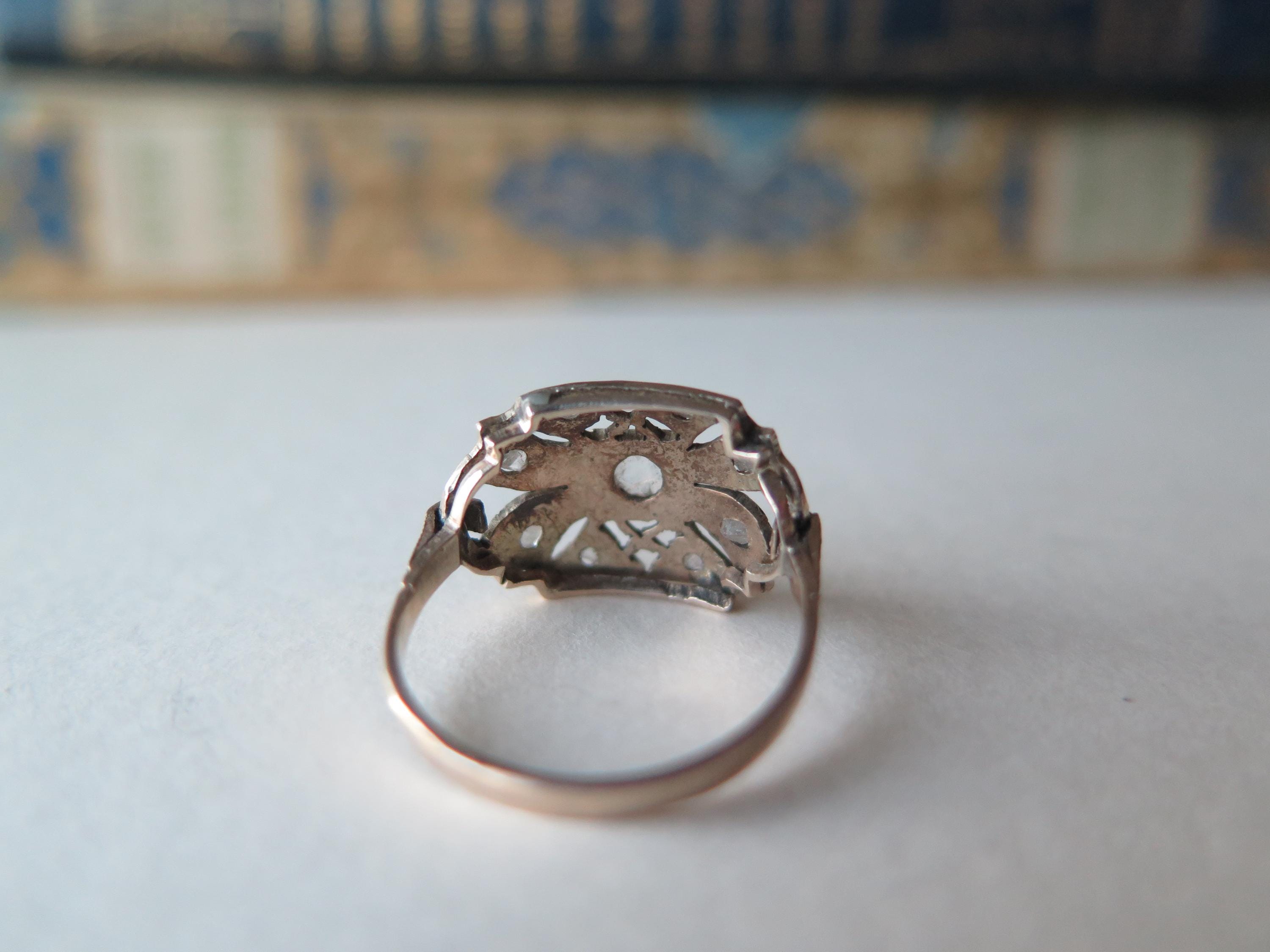 Antique 9k Gold Rose Cut Diamond Ring - Belle Epoque Filigree