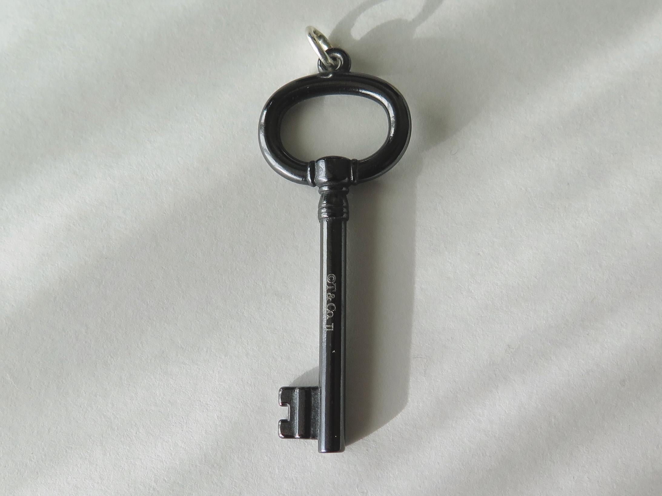 Vintage Tiffany & Co. Titanium Key Pendant, Designer Jewelry, Original Pouch