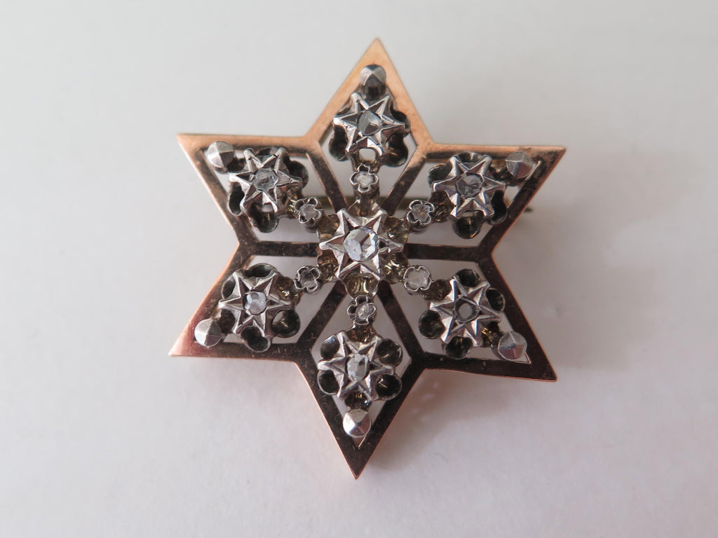 French Antique 18k Gold & Diamond “Toile de Digne” Star Brooch – c. 1880