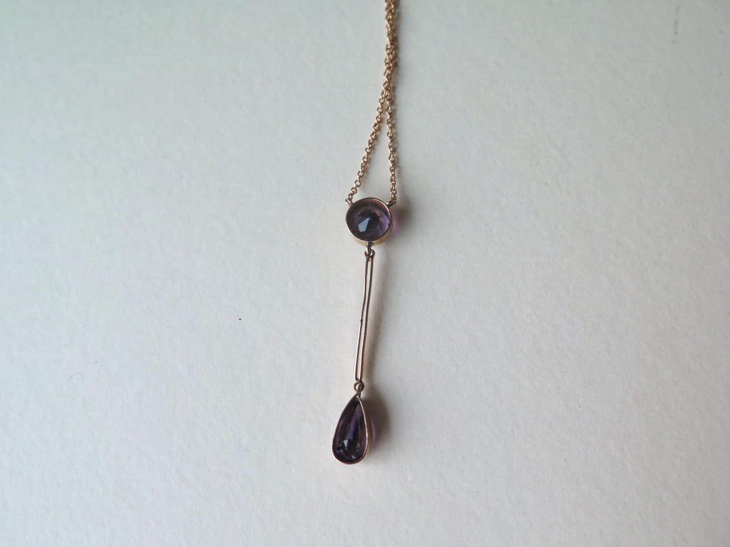 Antique Edwardian Necklace, 9k Rose Gold Amethysts Negligee Necklace