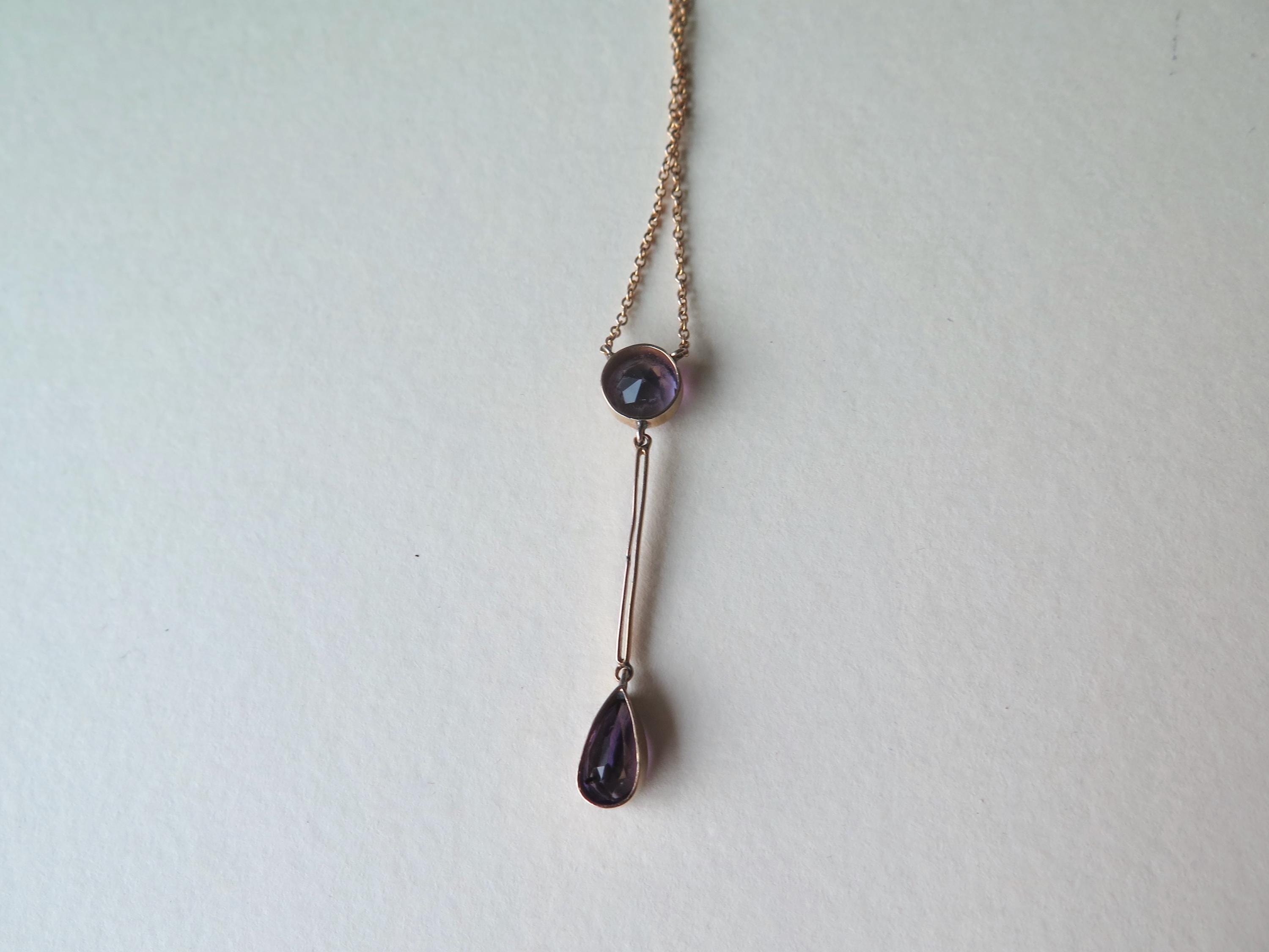 Antique Edwardian Necklace, 9k Rose Gold Amethysts Negligee Necklace
