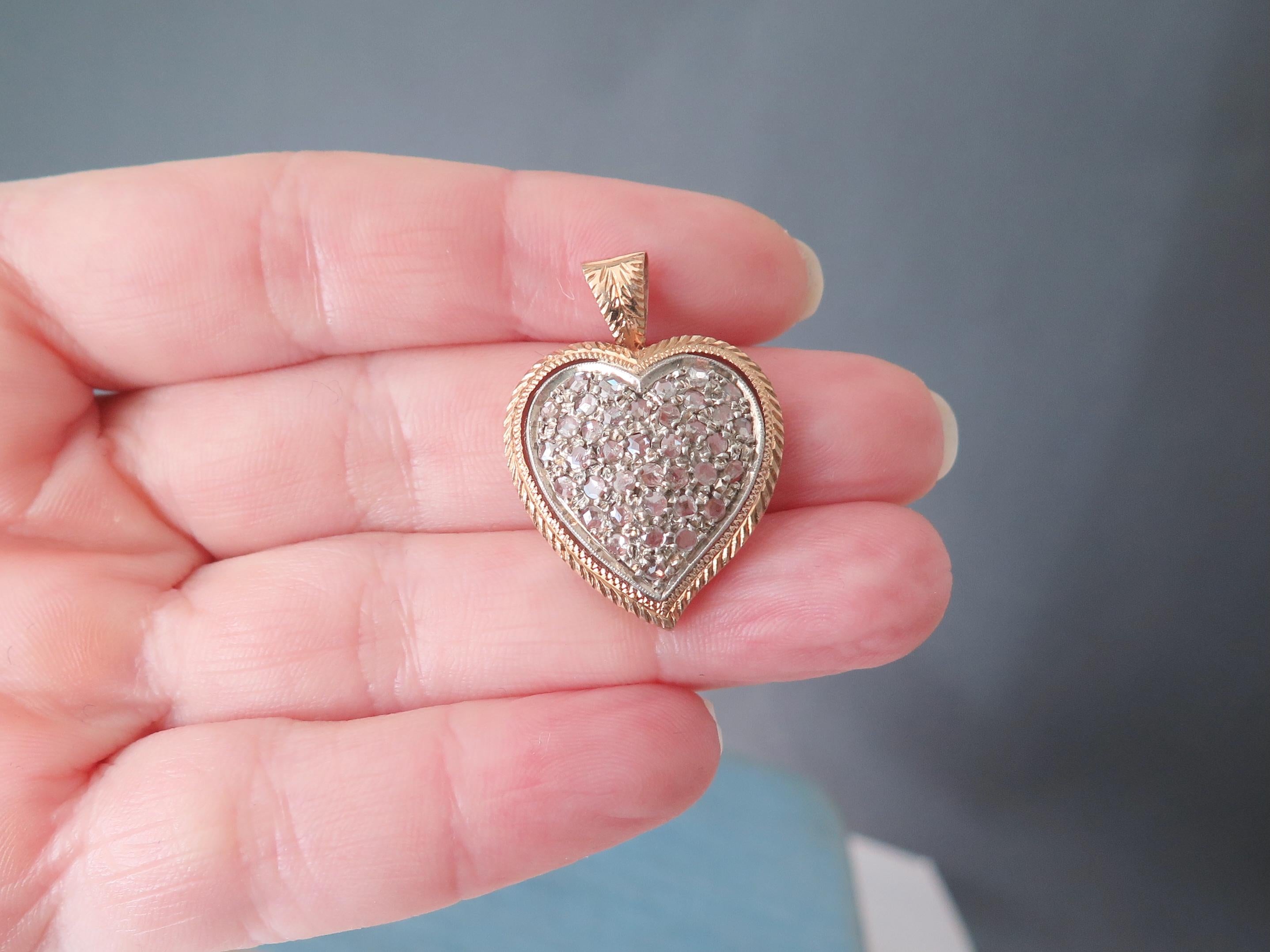 Vintage Diamond Pendant, 14k Gold, Rose-cut Diamonds, ca. 1960s