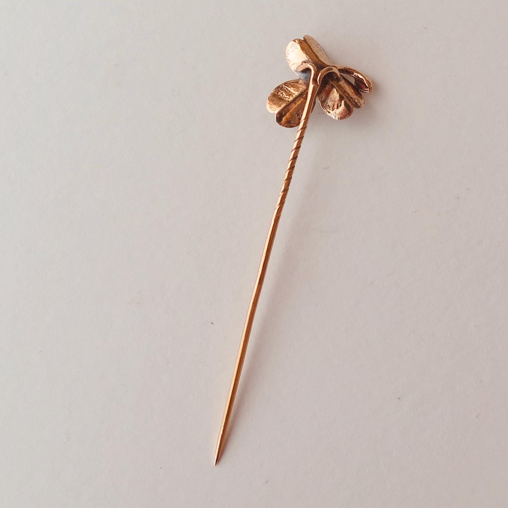 Antique Art Nouveau 14ct Gold Stick Pin, Natural Pearl Clover