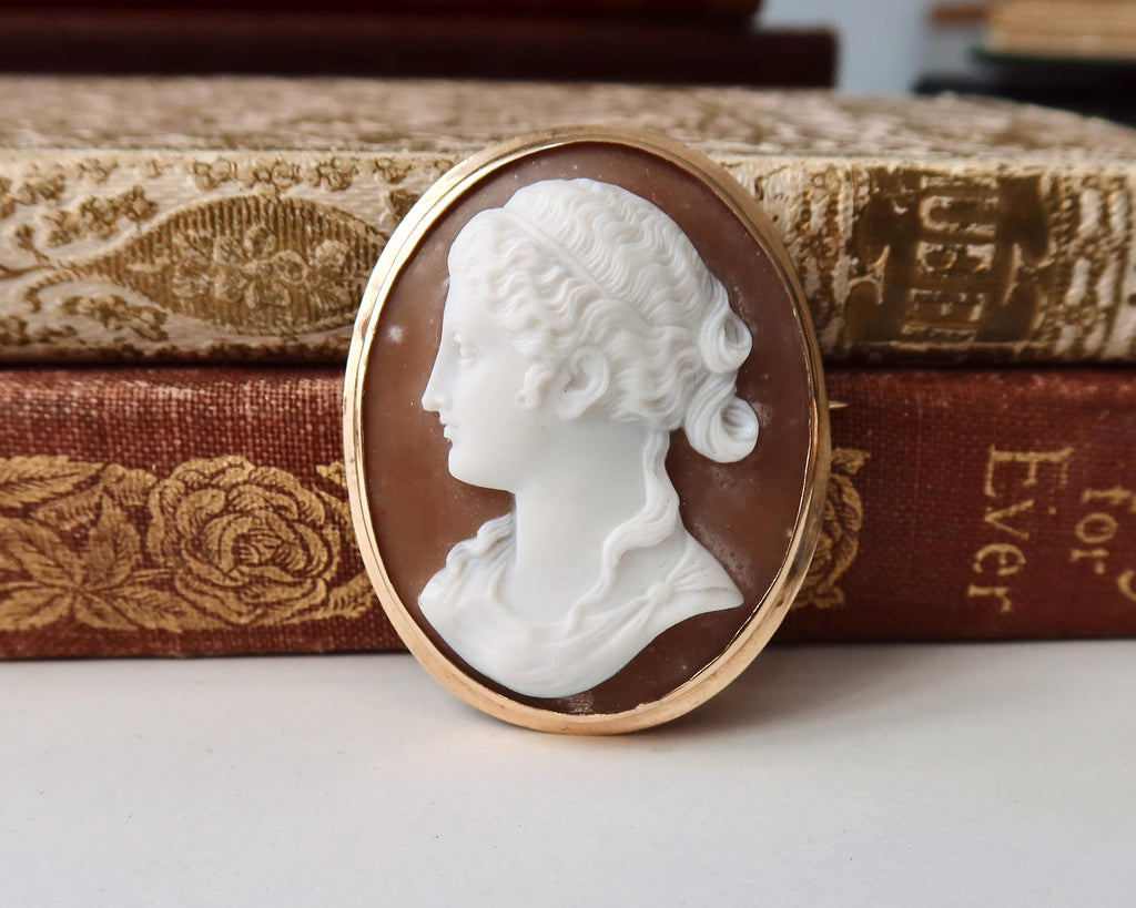 Antique Edwardian Cameo Brooch, 9k Gold