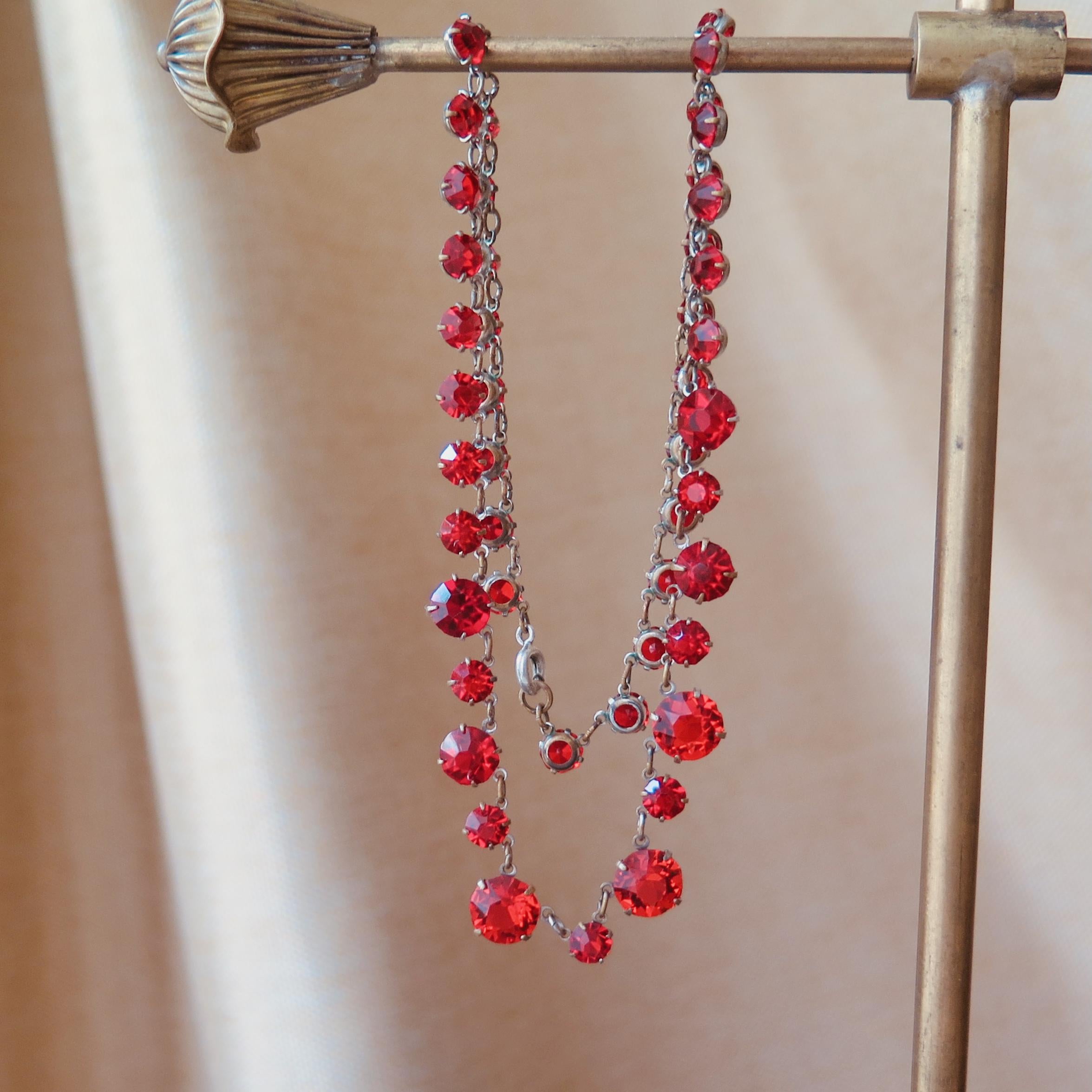 Art Deco Red Paste Riviere Necklace: Antique Choker, 1920s