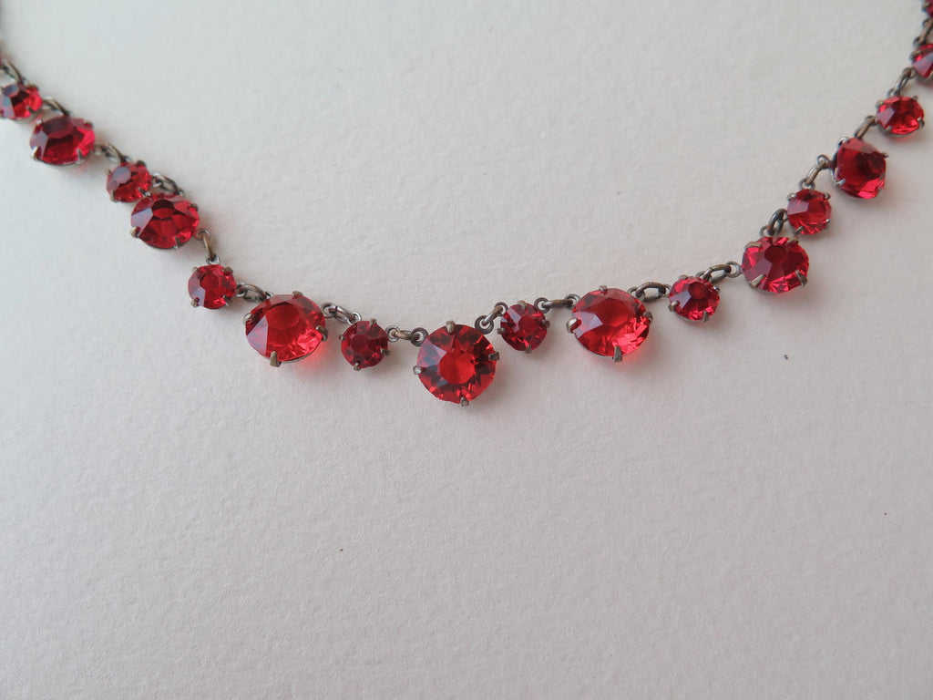 Art Deco Red Paste Riviere Necklace: Antique Choker, 1920s