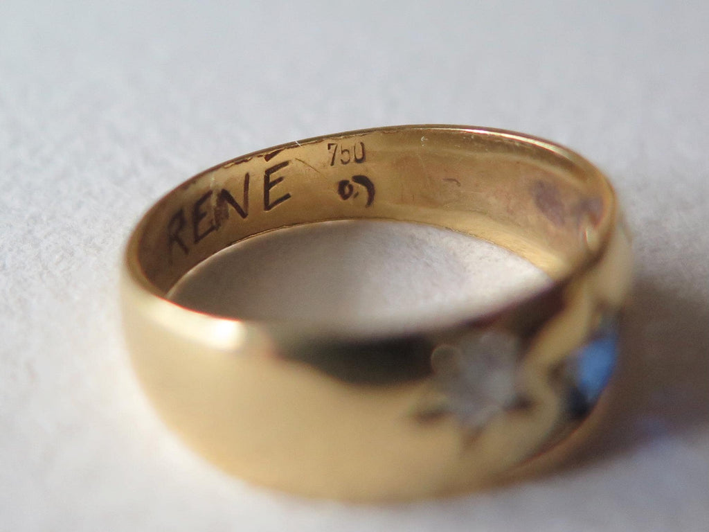 Antique Gipsy Ring 18k Gold, Sapphire and Diamonds Band Ring