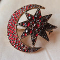 Victorian Garnet Brooch, Crescent Moon & Star, Antique Celestial Jewel, Bohemian Garnets