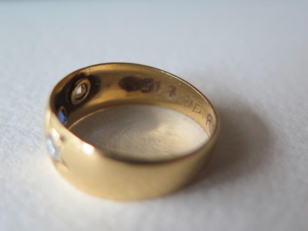Antique Gipsy Ring 18k Gold, Sapphire and Diamonds Band Ring