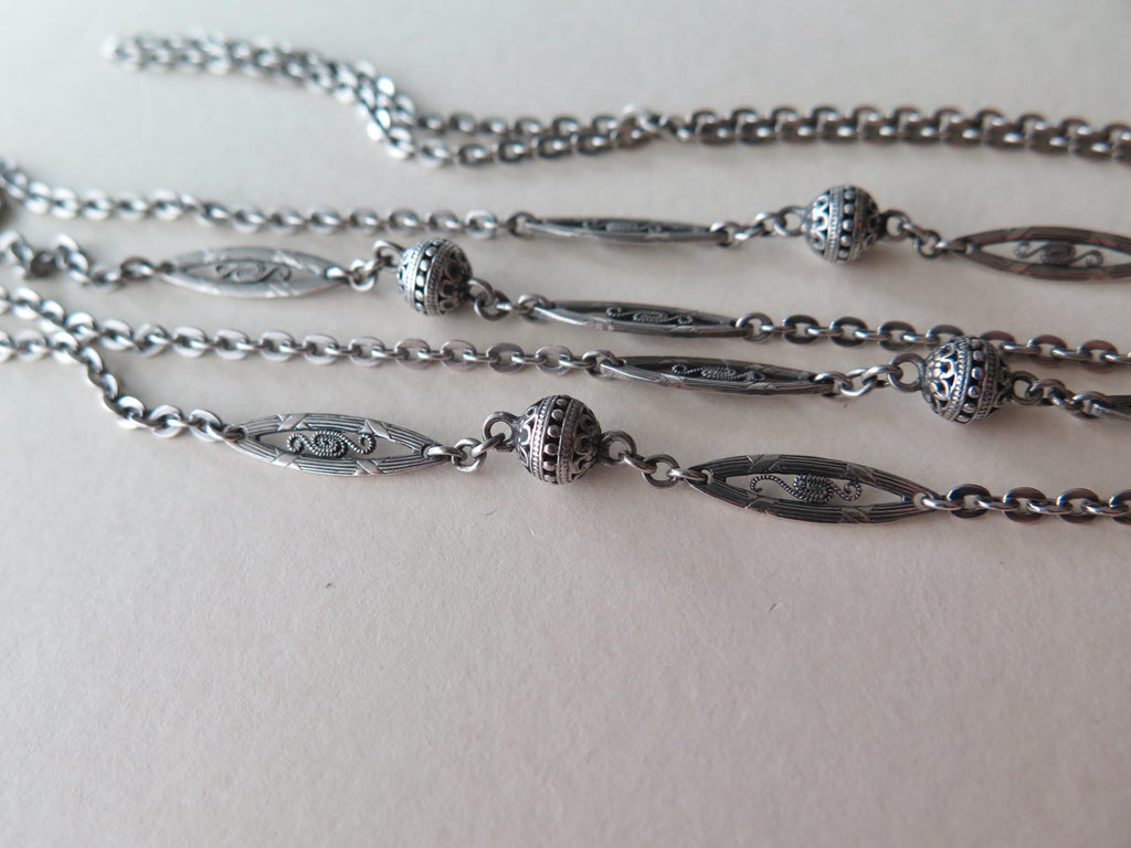 Antique Edwardian 800 Silver Sautoir Necklace: 61" Long Guard Chain