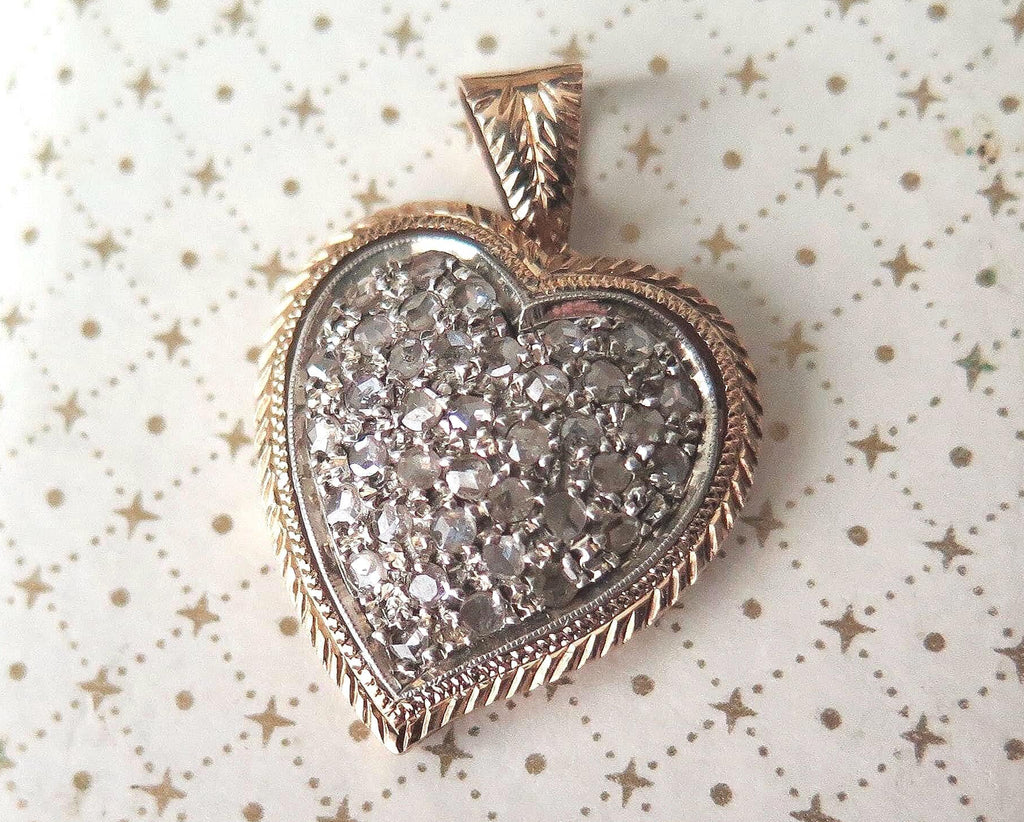 Vintage Diamond Pendant, 14k Gold, Rose-cut Diamonds, ca. 1960s