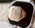 Antique 18k Rose Gold Signet Ring: Art Deco HM Monogram