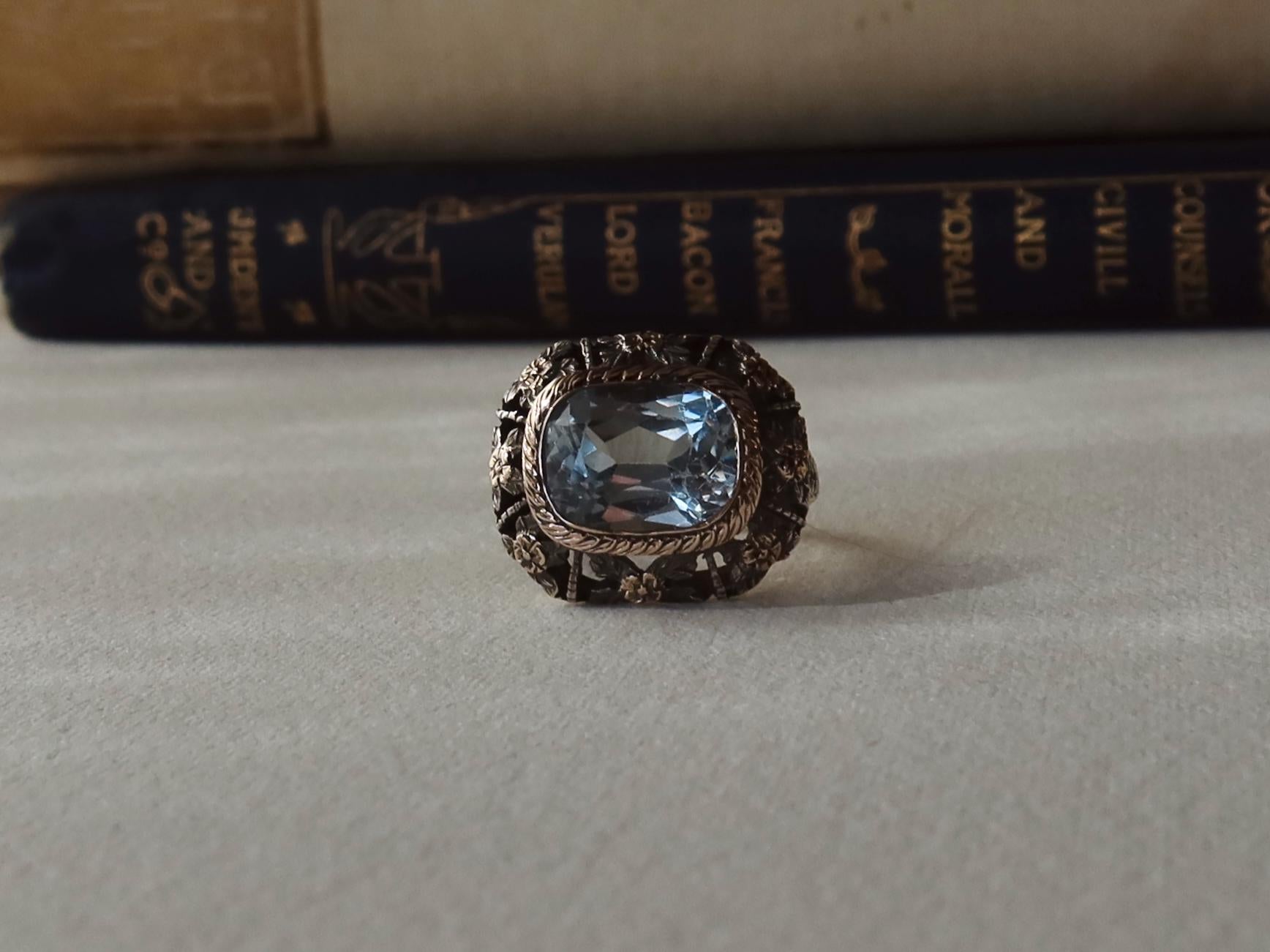 Antique 18k Gold Ring with Synthetic Aquamarine