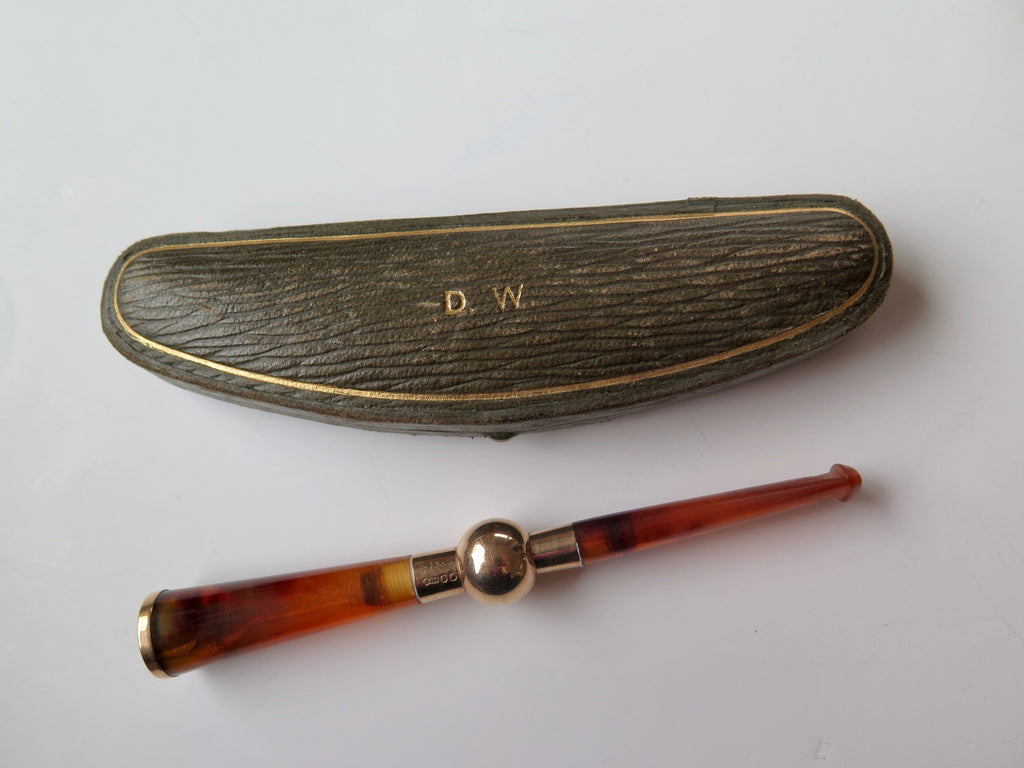 Antique Edwardian 9k Gold & Faux Tortoiseshell Cigarette Holder, London 1919