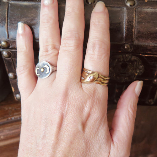 Antique 9k Gold Snake Ring: Victorian Peruzzi Diamond Serpent, Size 10.5